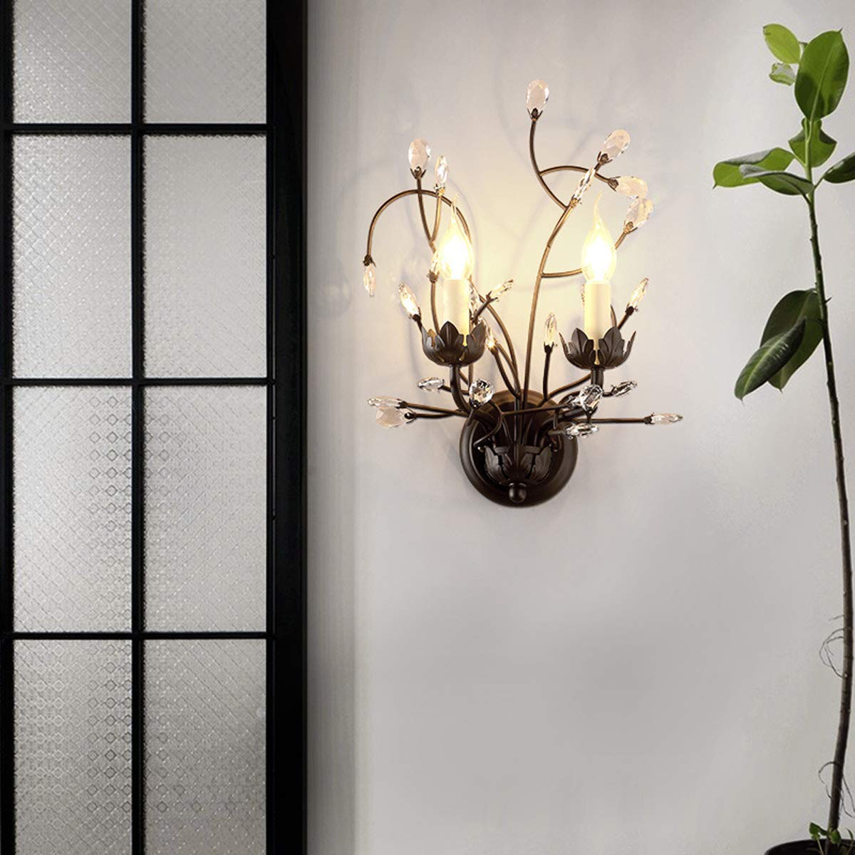 WXKAGF Lampa ścienna w stylu retro ze świecą z kryształową dekoracją K9, kinkiety z podwójną głowicą Wewnętrzne oświetlenie schodów w salonie, korytarz wejściowy, alejki Sypialnia Nocna kinkiet z