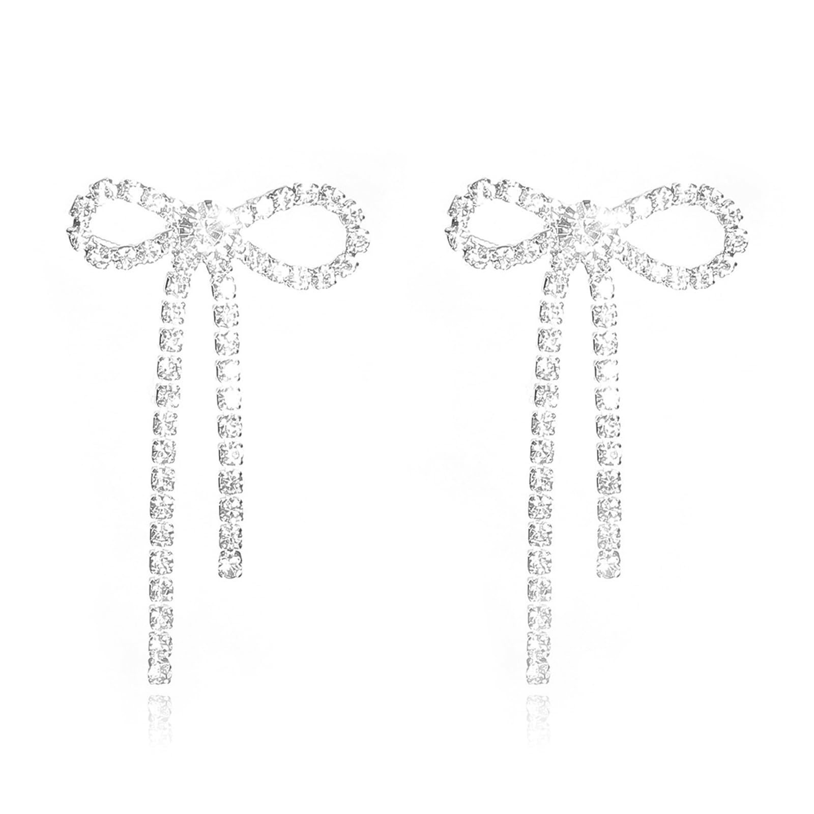 Bow Earrings for Women Prom Earrings Rhinestone Long Tassel Ribbon Drop Earring Wedding Party Jewelry Outfits