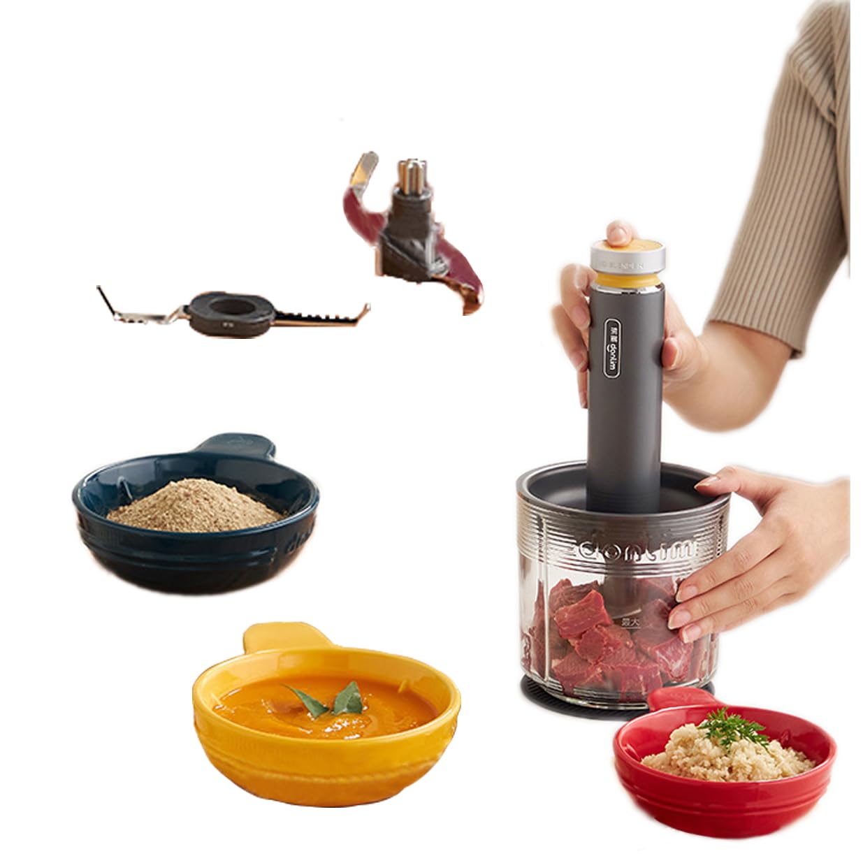 EEYZD Mini Food Processor, Multi-Function Meat Grinder, Vegetable Chopper Electric Herb Grinder for Kitchen, Seasoning Grinder, Split Design, Easy to Clean