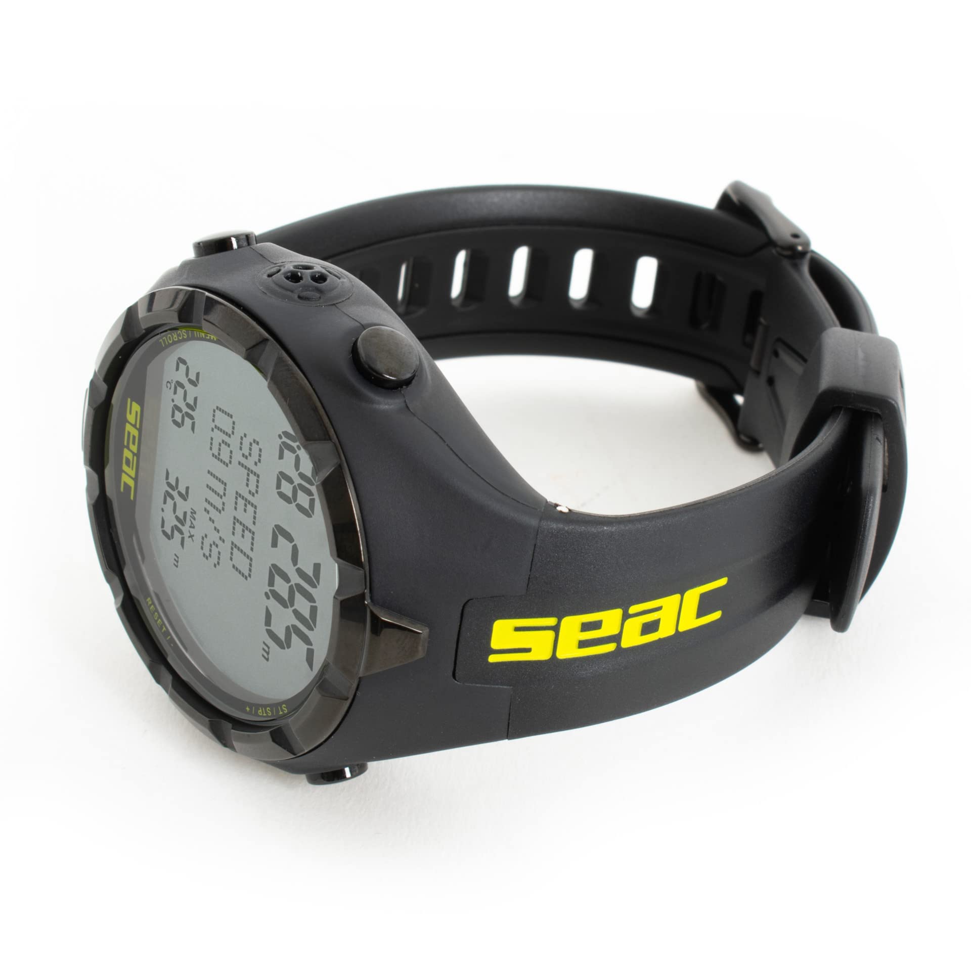 SEAC Apnea, Computer da Freediving, Unisex-Adult, HR Nero/Giallo,con USB Standard + Lanyard, Cavo di Sicurezza da apnea, con moschettone e Allacciatura al Polso Unisex Adulto, Nero