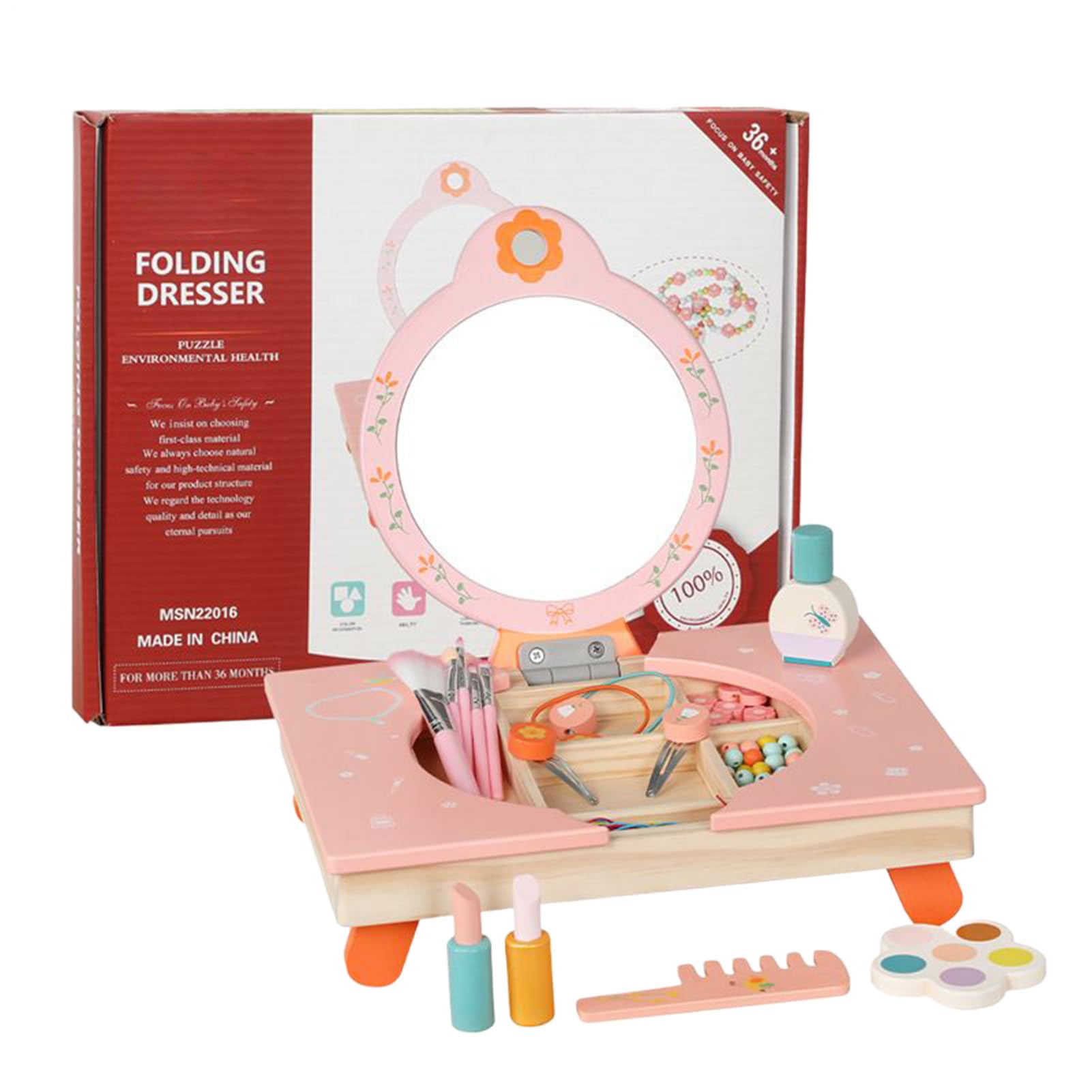 Toeletta Giocattolo,Scrivania Trucco in Legno Pieghevole con Specchio - Trucco Per Bambine Da Gioco Di Ruolo Con Pettine E Cosmetici | Per Carnevale Compleanno Natale Casa e Gioco Creativo