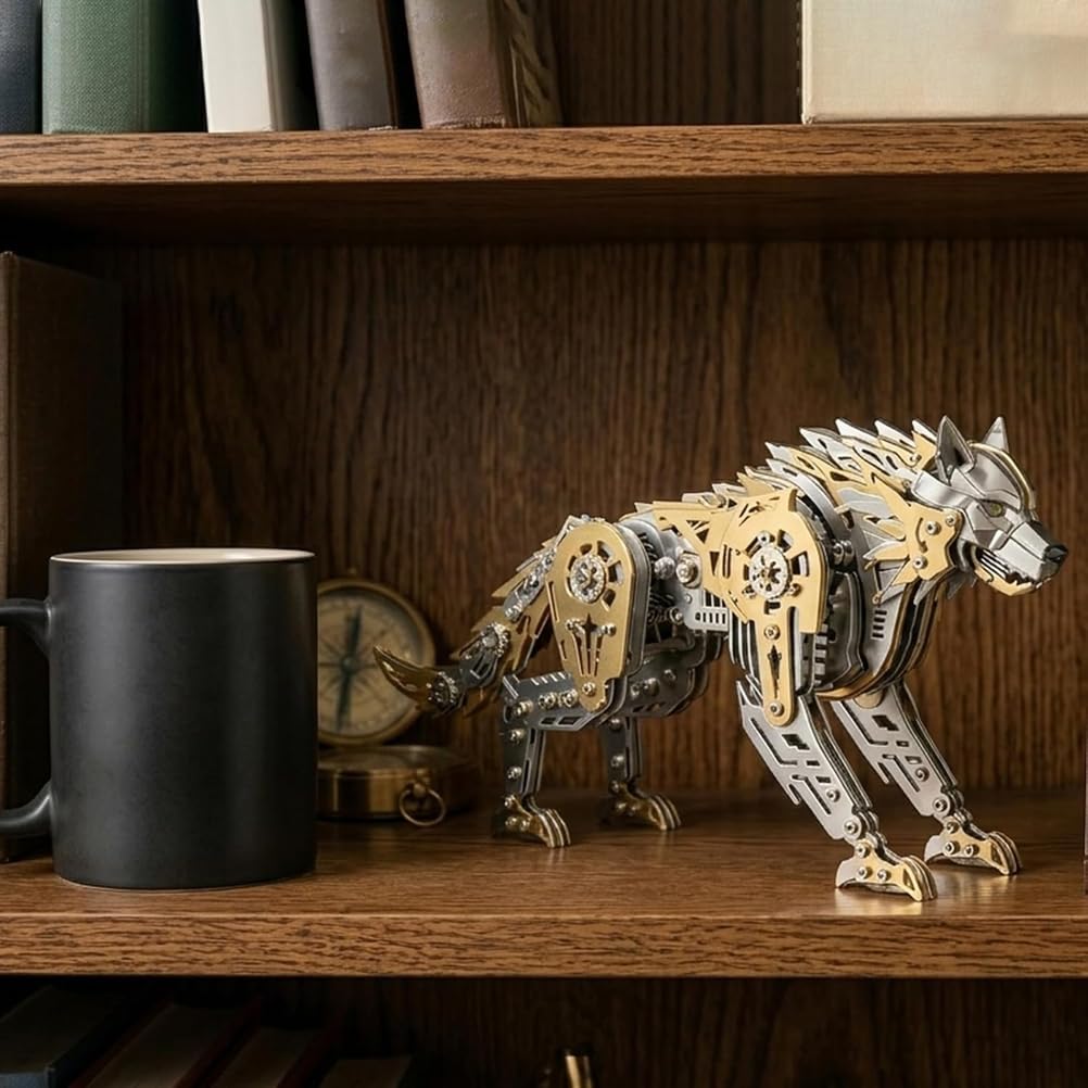 Generisch 3D-Metallpuzzle für Erwachsene, mechanisches Wolfspuzzle-Bauset, 3D-Metallmodell-Bausatz, Gehirnjogging-Puzzle zum Selberbauen, Geschenk für Männer