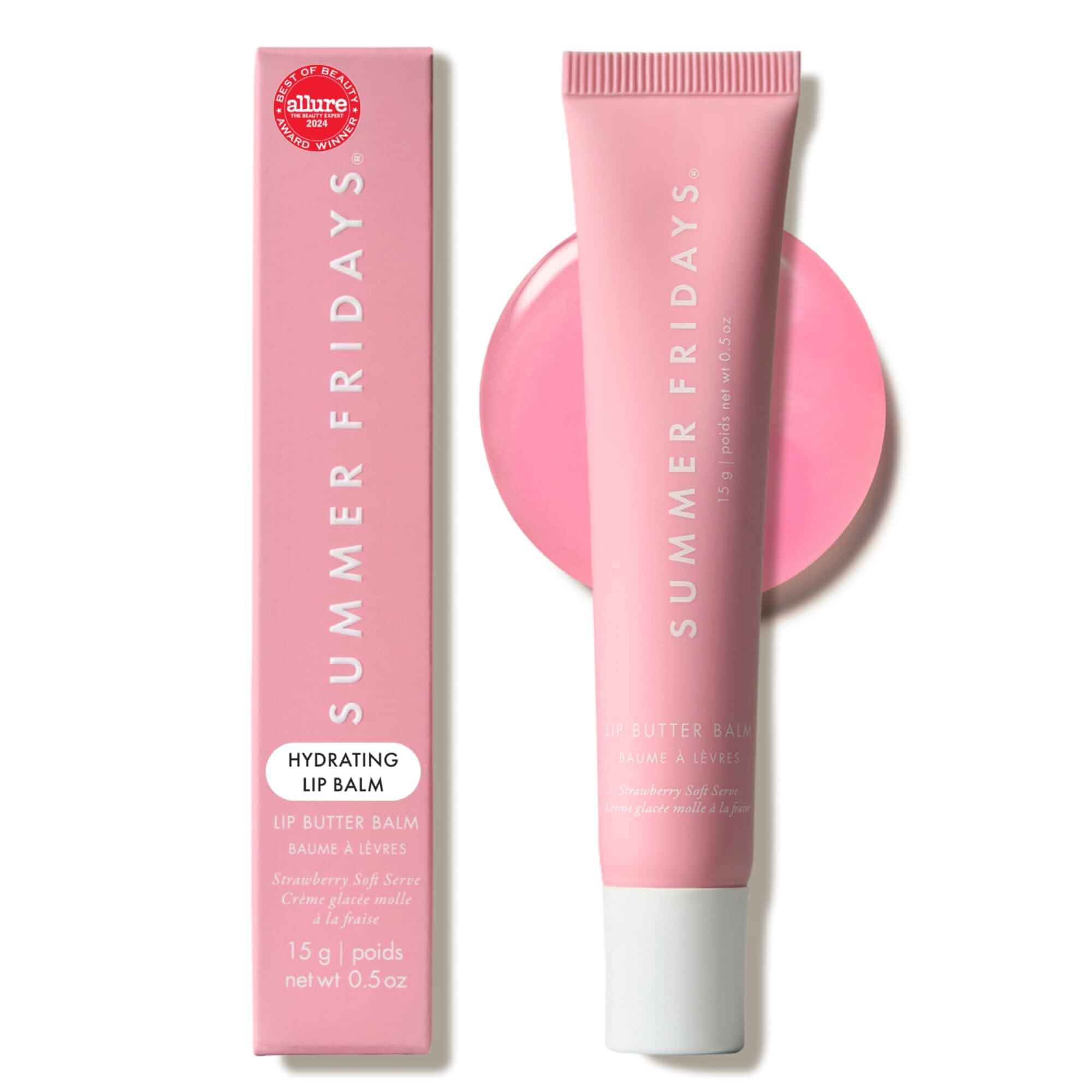 Summer FridaysLip Butter Balm, Strawberry Soft Serve, Vegan (0.5 Oz) Hydrating Tinted Lip Balm for Instant Shine, Skin Care Infused Lip Gloss & Mask with Shea Butter, Everyday Makeup Essentials