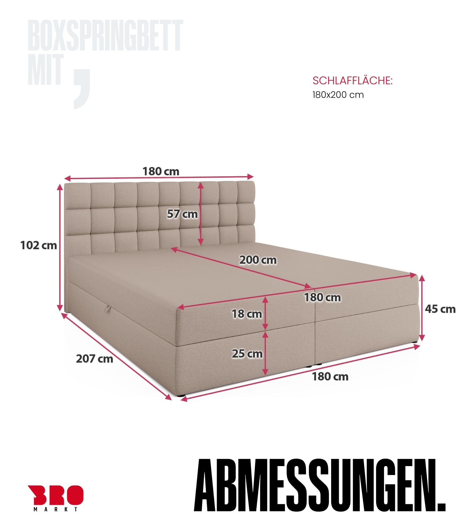 BROMARKT Boxspringbett mit Matratze 180x200cm Bett mit Topper Beige
