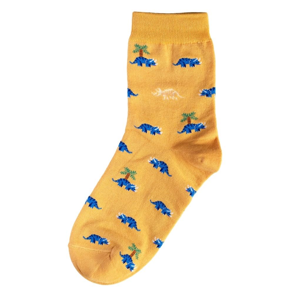 Joe Cool Unisex Yellow And Blue Cotton & Spandex Triceratops Novelty Socks In