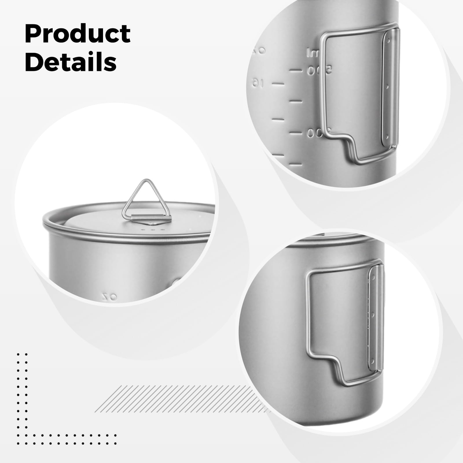 Lot de 4 mugs de camping en titane pur, gobelets à double paroi avec couvercles, 200 ml, 300 ml, 450 ml et 750 ml, légers, empilables et portables, pour randonnée, backpacking et voyage