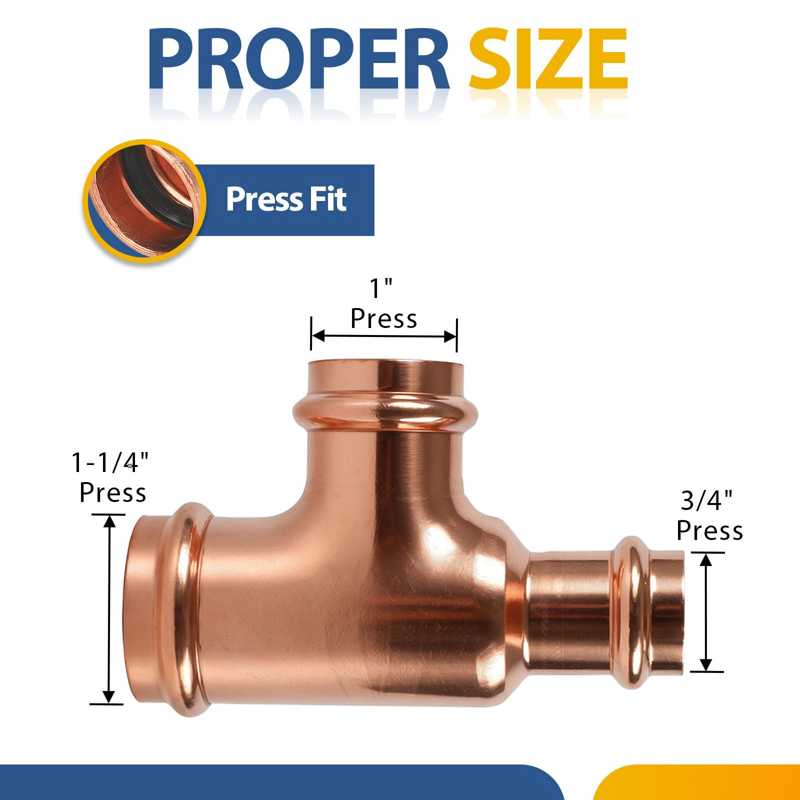 Paquete de 10 conectores en T reductores de cobre GUOFIS, 1-1/4" P x 3/4" P x 1", conector en T reductor de presión para plomería, conector de tres vías para derivación de transición de tamaño de tu