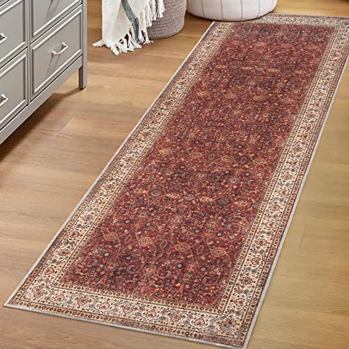 Superior Washable Indoor Large Area Rug, Vintage Geometric Home Floor Throw, Decor For Office, Living Room, Dining/Kitchen, Soft Rugs, Farmhouse, Felt Dot Backed, Toucan Collection, 2' 7" X 8', Beige #TOP24