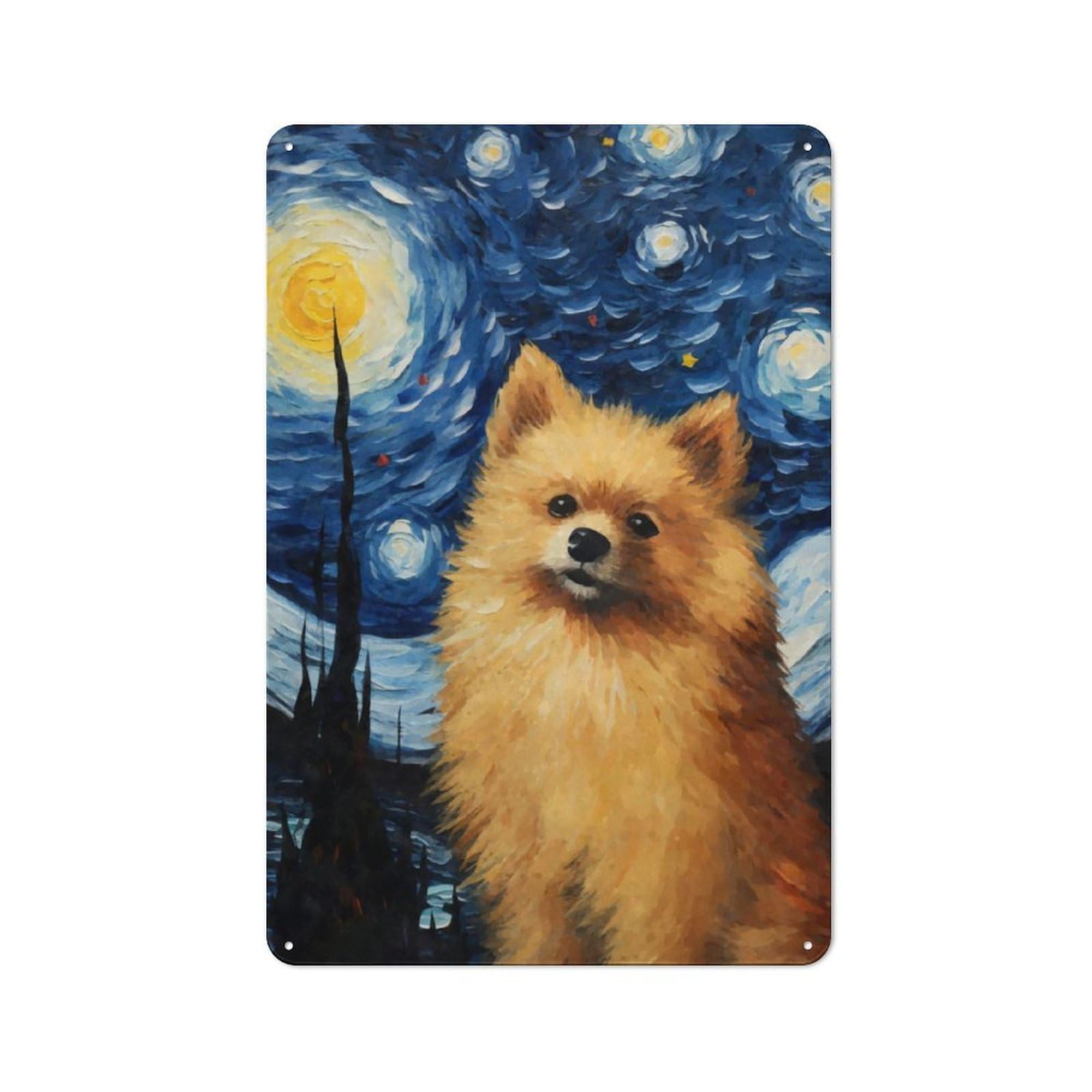 Junmoney Pomeranian Starry Night For Lounge Or Reading Corner, Retro Metal Sign 30X20cm, For Metal Sign Collectors, For Garage And Workshop Walls