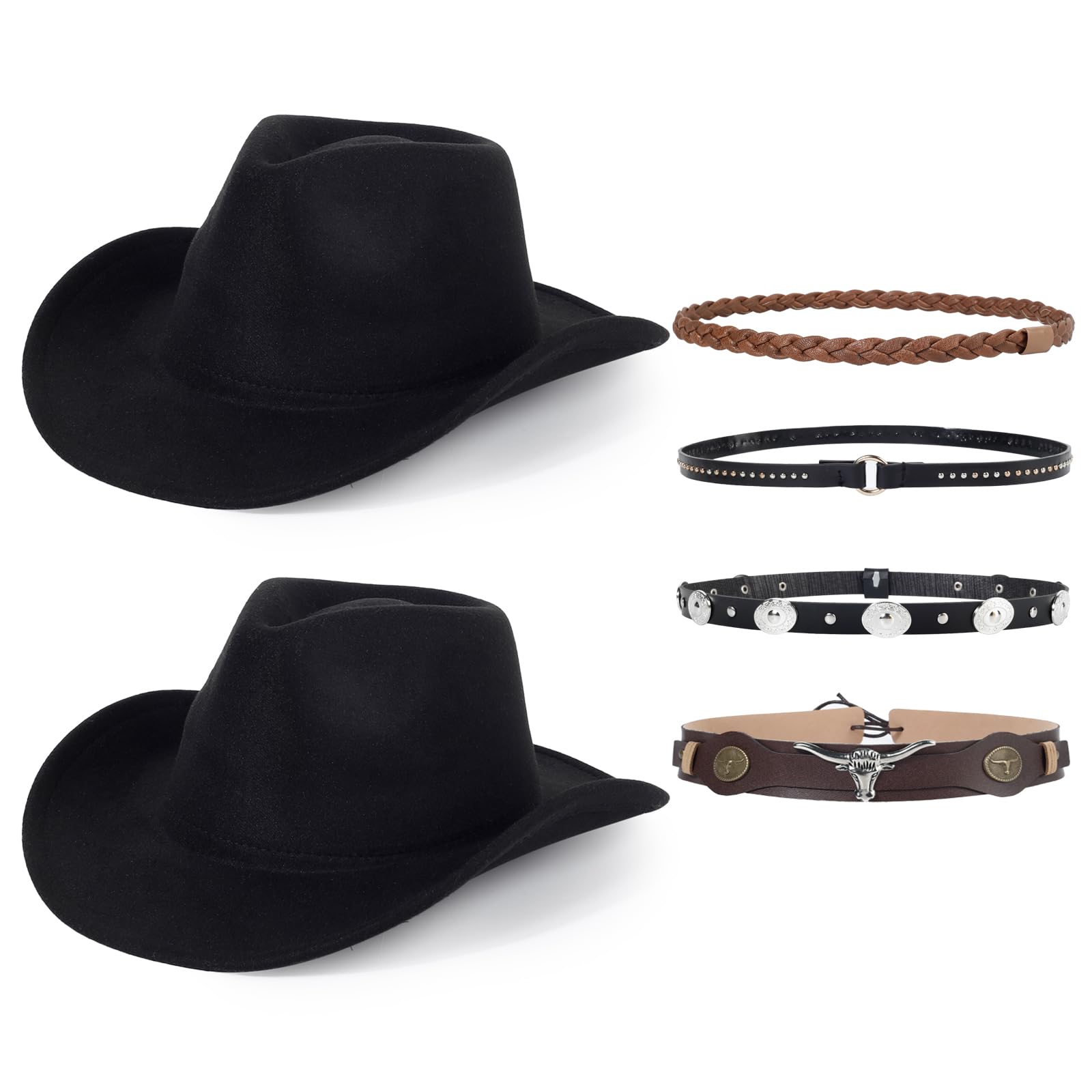 2 Pack Western Cowboy Hats for Women Men 2 Different hat Bands