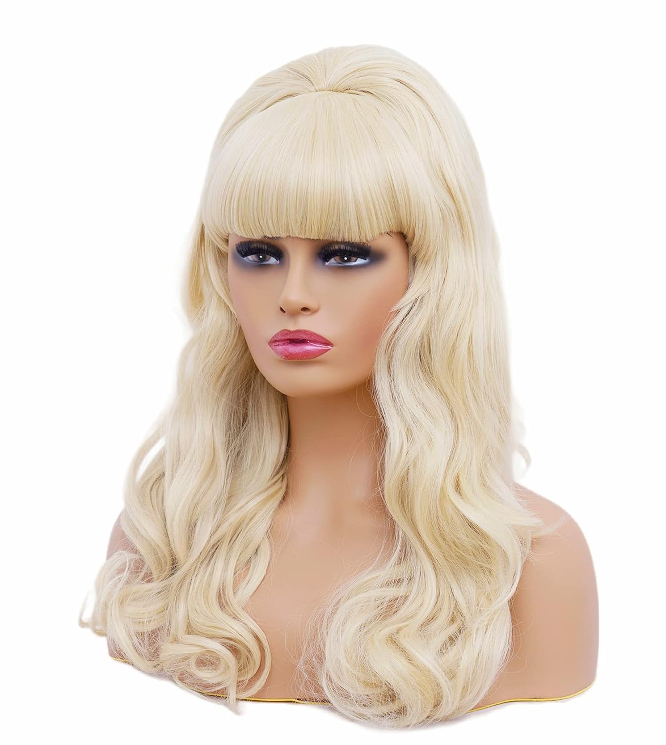 PORSMEER Beehive Blonde Wig for Women 60s Vintage Long Curly Bouffant Updo Victorian Fembot Wig 50s 70s Costume Married Housewife Heat Resistant Synthetic Hair Wigs for Pink Halloween Party - Image 3