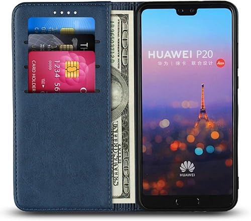 Miniatura 3 de SunYoo Funda para Huawei P20, funda magnética de cuero con patrón de piel de vaca tipo libro con ranuras para tarjetascompartimento para efectivo