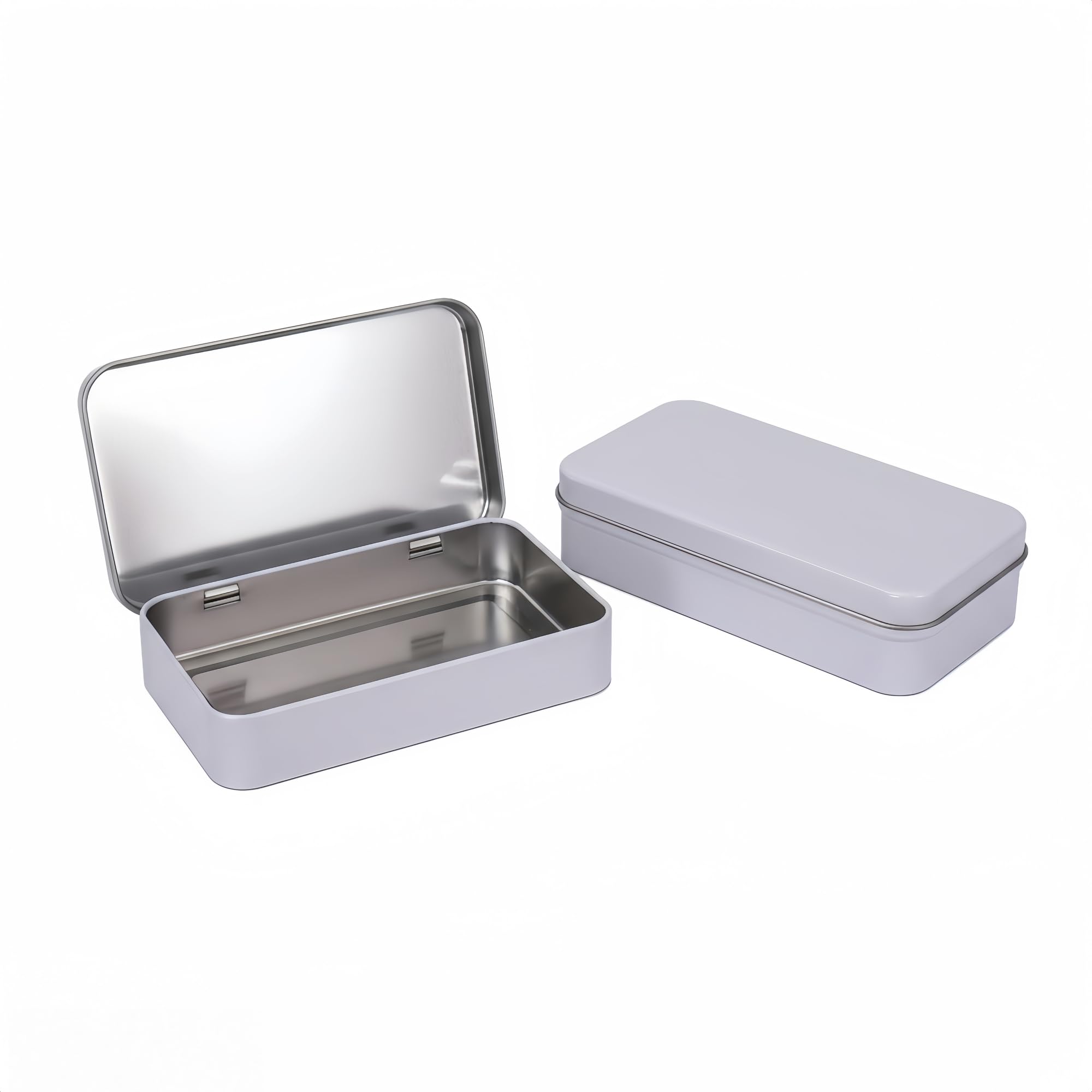 LJY 2 Pack White Rectangular Metal Tin Box with Hinged Lid 15 x 9 x 3 cm – Empty Storage Tins with Writable Surface for DIY Labelling, Crafts and Hardware Organiser