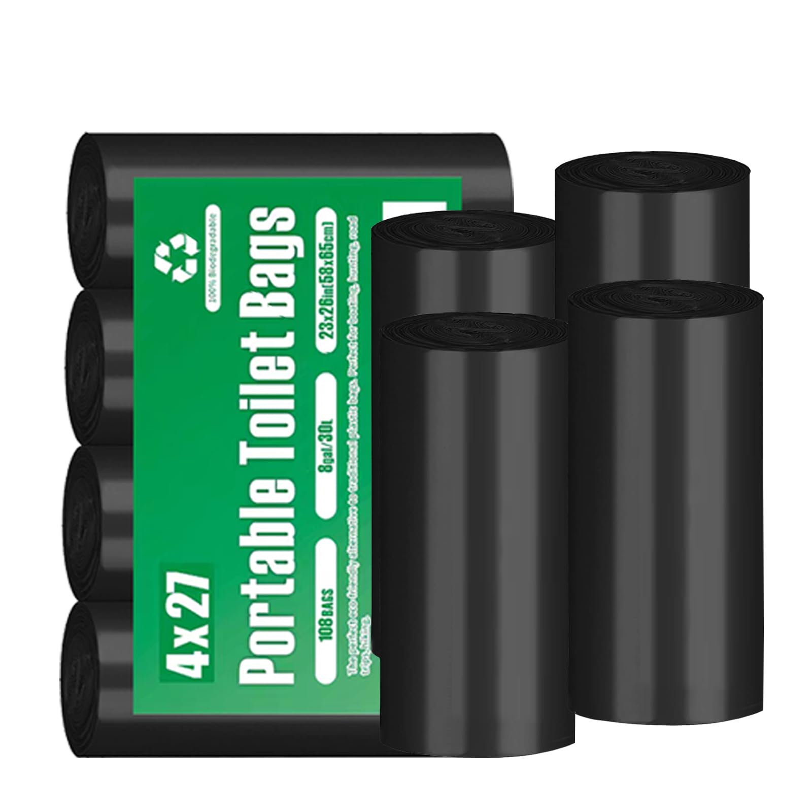 106+ Portable Toilet Bags, 4X27 Large Biodegradable Portable Toilet Liner, Compostable Camping Toilet Bags for Portable Potty, Trash Can Waste Bags for 5-8 Gallon Bucket Toilet RV Car Adults