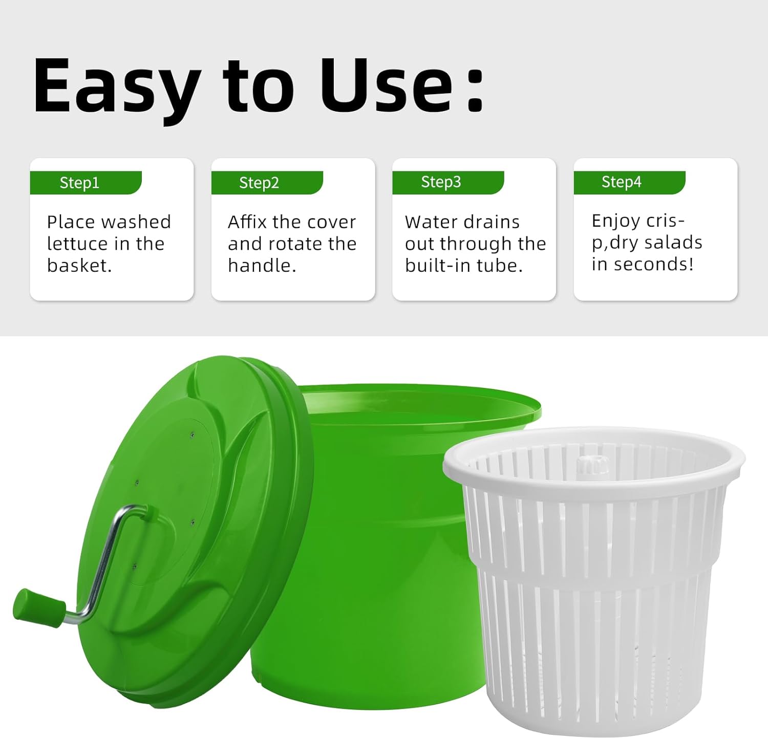 5 Gallon Commercial Salad Spinner and Dryer, Large Manual Vegetable Washer & Greens Dryer with Drain Tube, Heavy-Duty & FDA Listed for Restaurant, Home, Farm Use