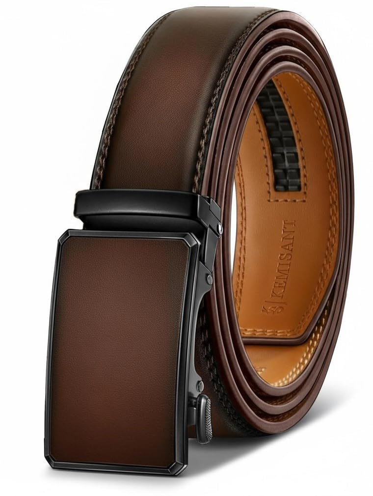 urban alfami Men's Vegan Leather Belt, Brown, Automatic Ratchet Buckle, for Casual and Formal Wear-picture-44