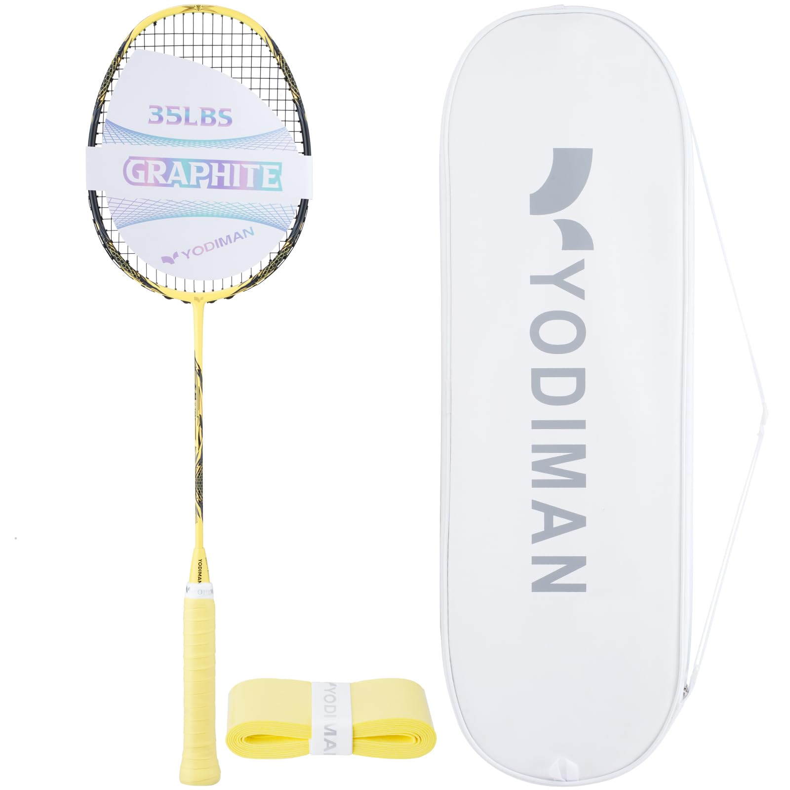 YODIMAN Pro Ultra-Lightweight Badminton Racket (Single) | M55J Carbon Fibre Frame | High-Performance 0.68mm String | 35LBS Tension Capacity | Professional Competition Grade