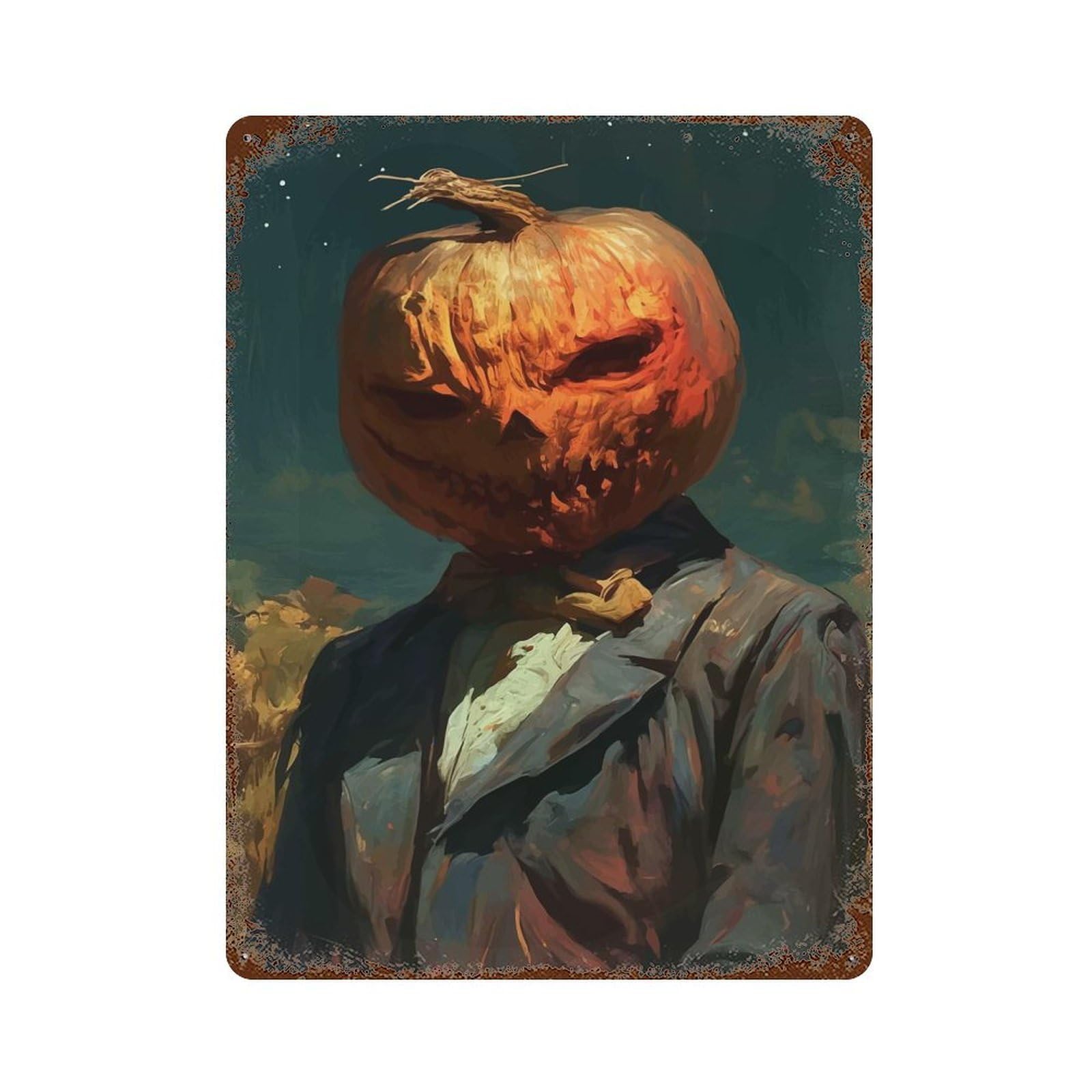 Distressed Metal Wall Sign Pumpkin Head Man 15.7"x11.8", Retro Wall Decor for Basement, Hobby Room And Garage Decor