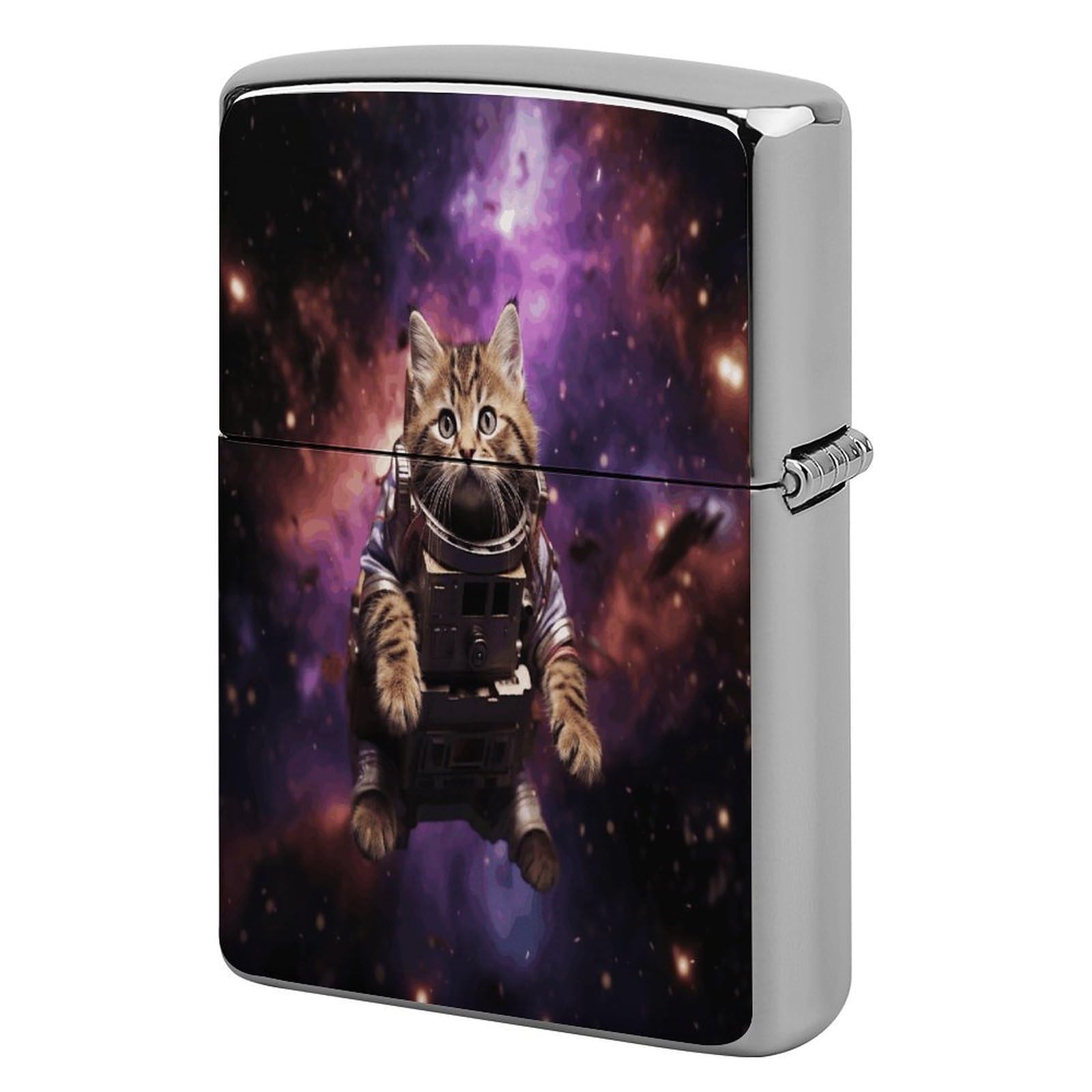 Btcowzrv Style A Cat In Outer Space Metal Lighter Case Sleeve Cover Holder