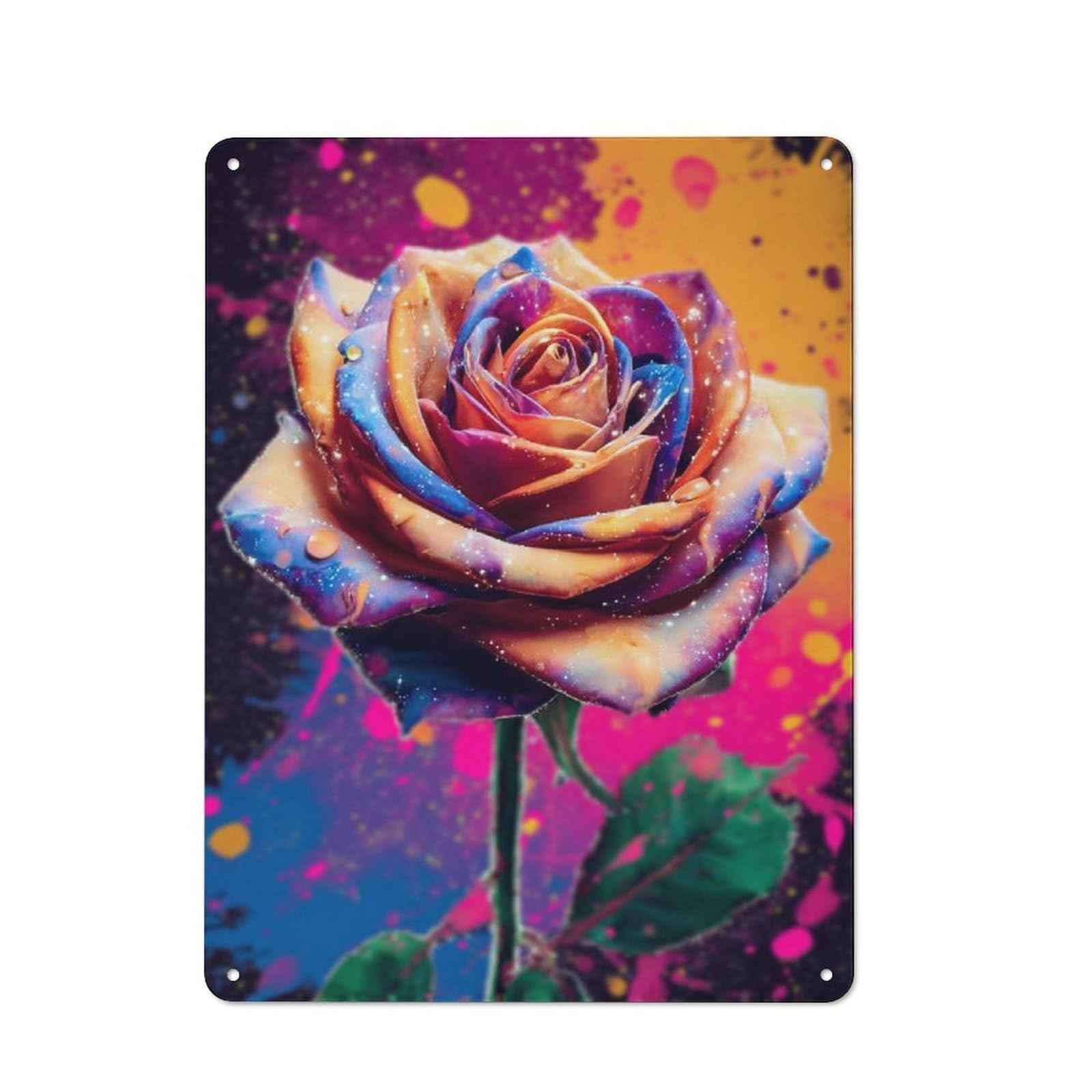 Junmoney Rainbow Rose Art Print Vintage Metal Wall Sign 40X30cm For Café Or Restaurant, For Metal Sign Collectors, For Garage And Workshop Walls