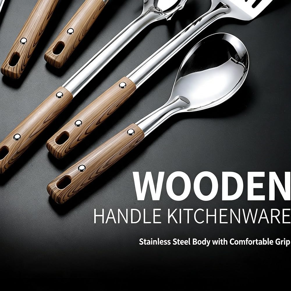 Set di 6 Utensili da Cucina in Acciaio Inox in Confezione Regalo, con Manici in Plastica Testurizzata Antiscottatura; Ideale per La Cucina Quotidiana E Come Idea Regalo