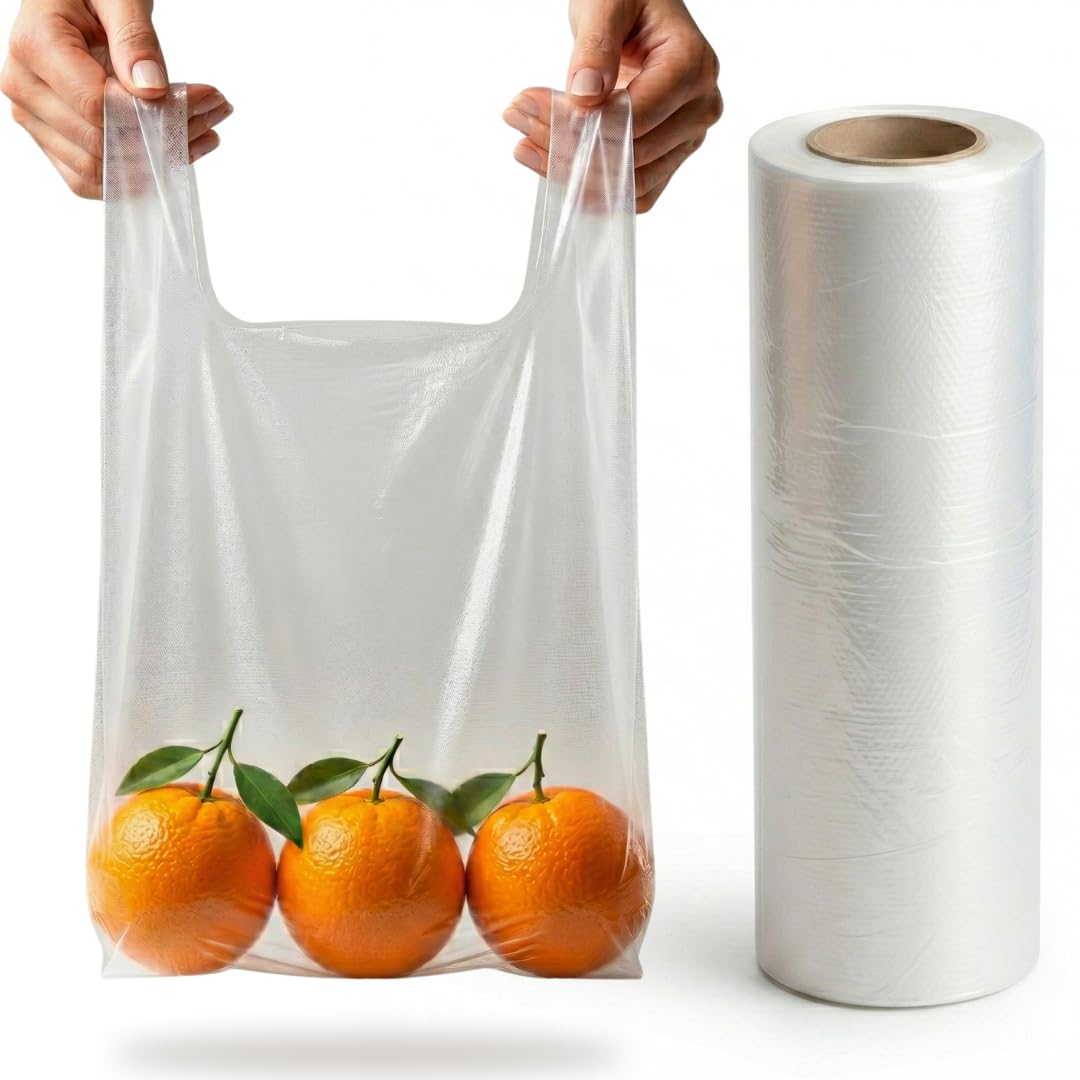 Pwgoods Clear Plastic Food Bags On A Roll - 250 Pack, 9 X 14 X 18" Vest, Fruit Vegetable Nuts Sandwich Storage, Freezer Bag, Disposable Reusable
