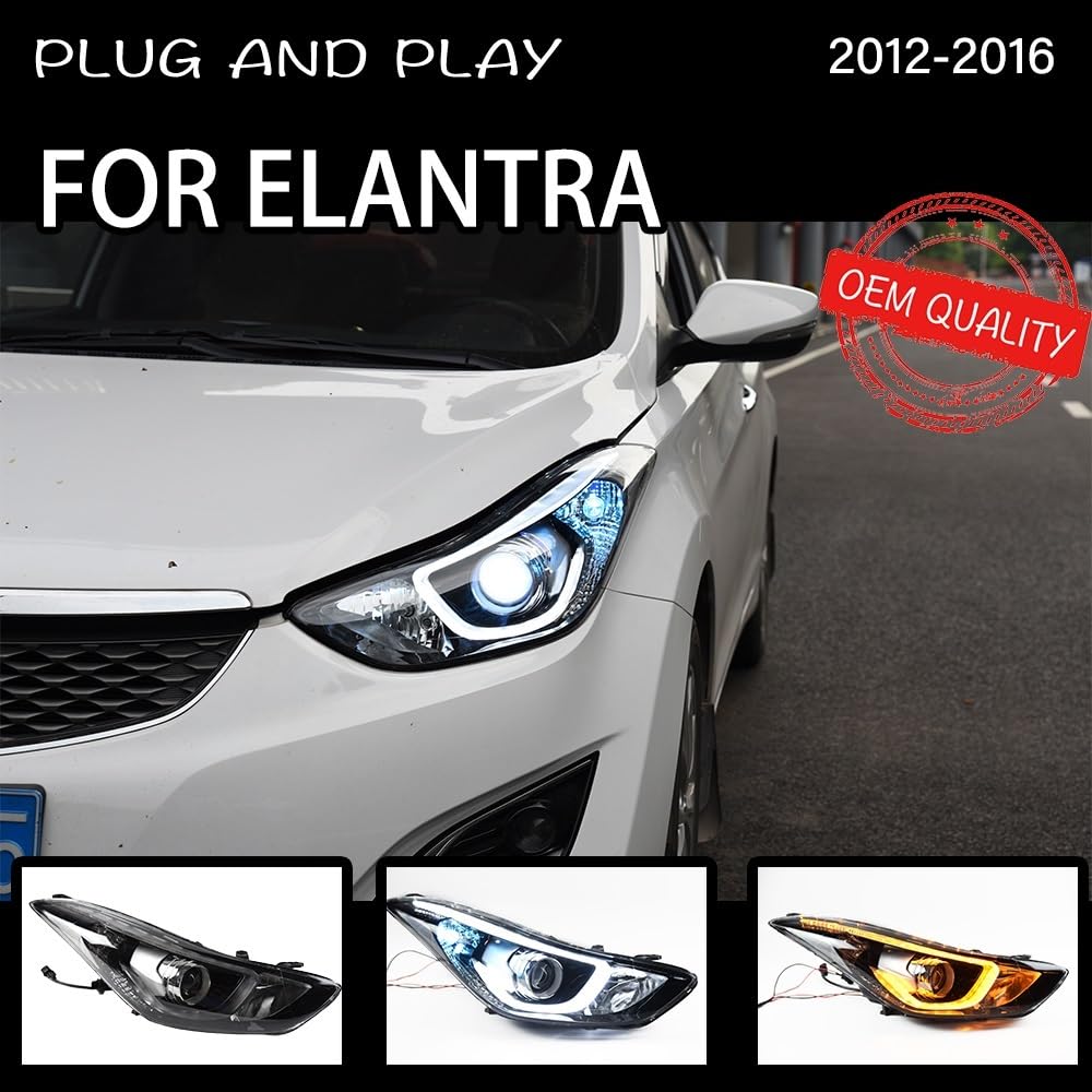 Reflektor montaż reflektora kompatybilny z Elantra 2011-2016 samochód LED DRL Hella 5 soczewki ksenonowe Hid H7 akcesoria samochodowe aktualizacja i optymalizacja (Color : Include xenon)
