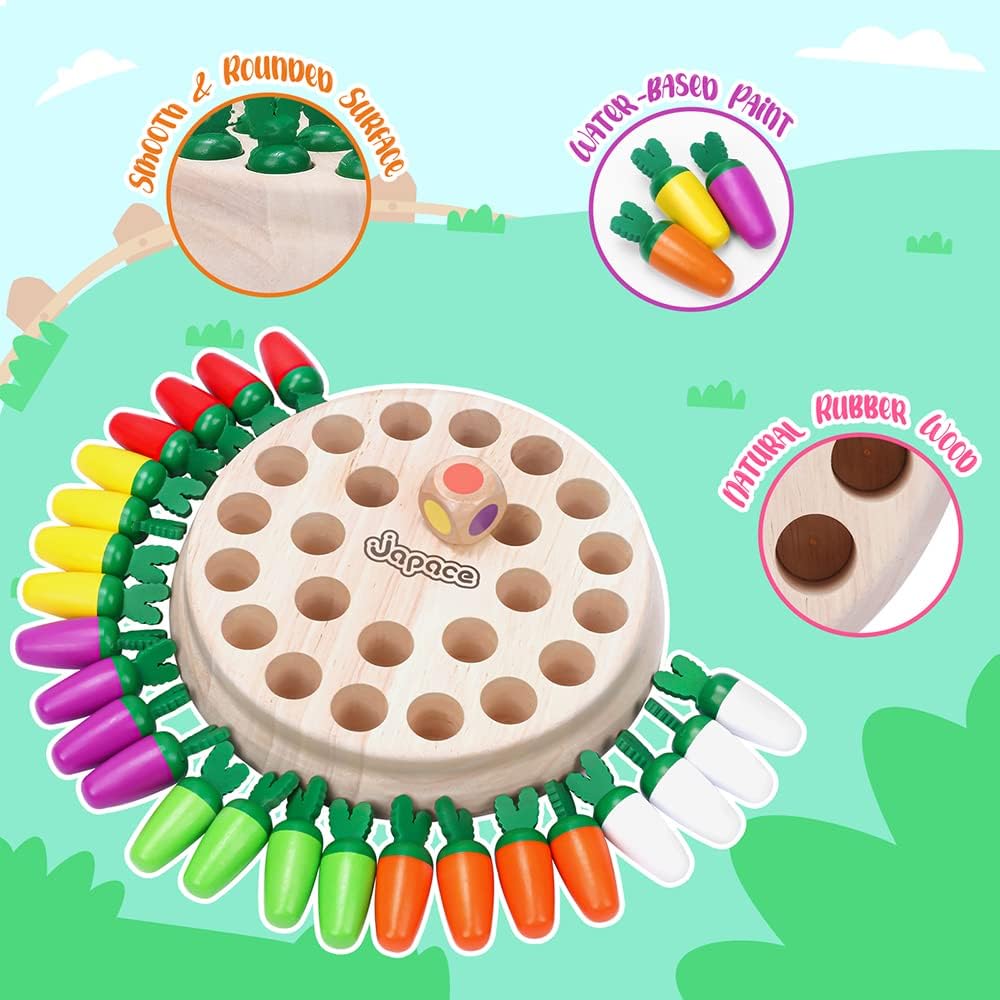 Japace Carrot Memory Board Game, Wooden Memory Games for Kids Training