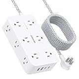 Extension Cord 10 Ft, HANYCONY Surge Protector with 12 Outlets 4 USB Ports (2USB C), Large Desk Power Strip with Long Cord, Flat Plug, Wall Mount for Office Home College Dorm Room Essentials, White