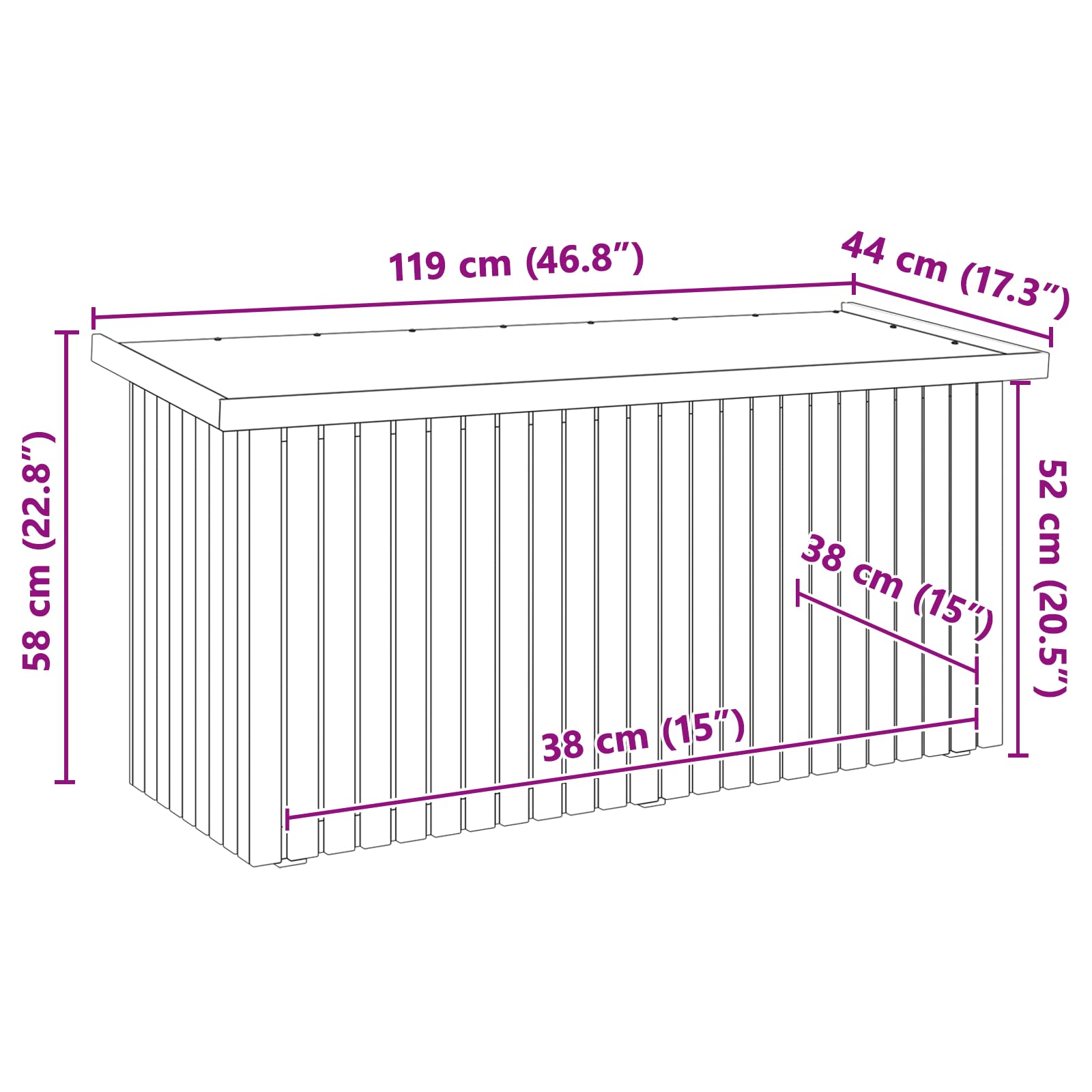 vidaXL Skrzynia do przechowywania w ogrodzie 119 x 44 x 58,5 cm
