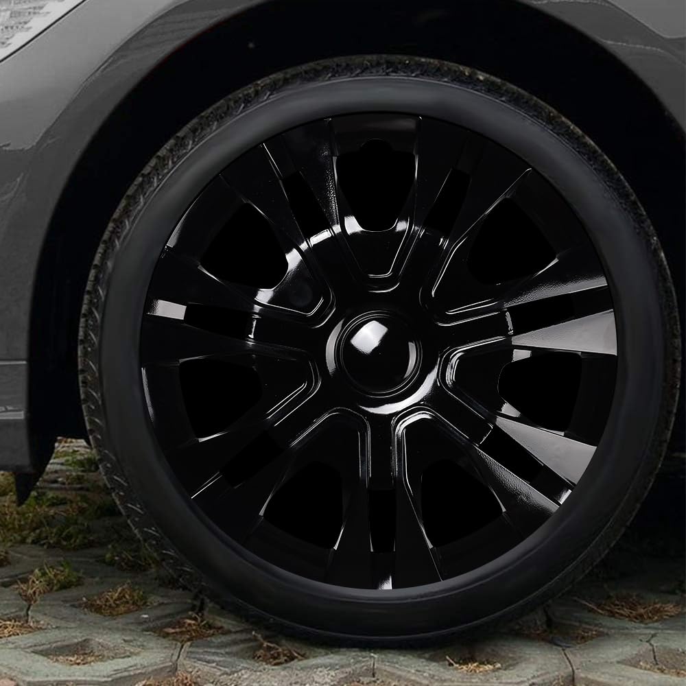 Blueshyhall Set di 4 copricerchi neri lucidi, per cerchi in acciaio in plastica ABS con verniciatura a doppio strato, opzione 12-15 pollici, copricerchi auto tuning accessori esterni (13")