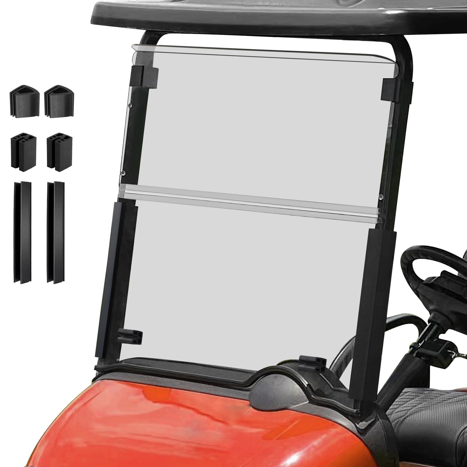 RIZINKART Golf Cart Foldable Windshield Fits 2008-Up EZGO RXV / Freedom RXV Only, 3/16" (5MM) Thicken Fits 1-1/4" Struts, Front Folding Windshield