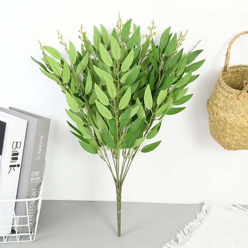 Image of SHAKTISM Artificial Willow Vine Wreath, Rattan Leaf Design, Faux Foliage Bouquet for Home Decor (Ice Tone)