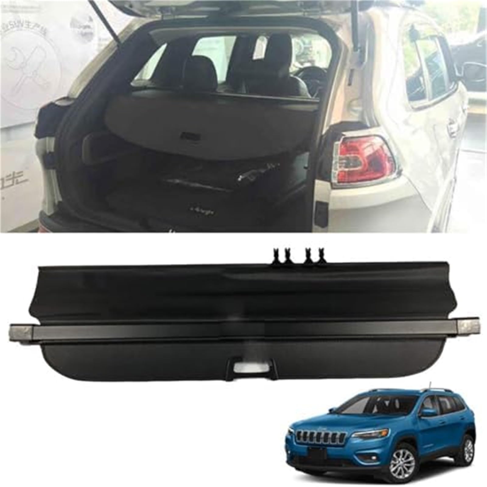 fhjwqronte Cargo Area Storage Rack Car Retractable Rear Trunk Parcel Shelf, for Jeep, for Cherokee 2019-2021 Luggage Shade Shield Cargo Security Cover Curtainaccessories