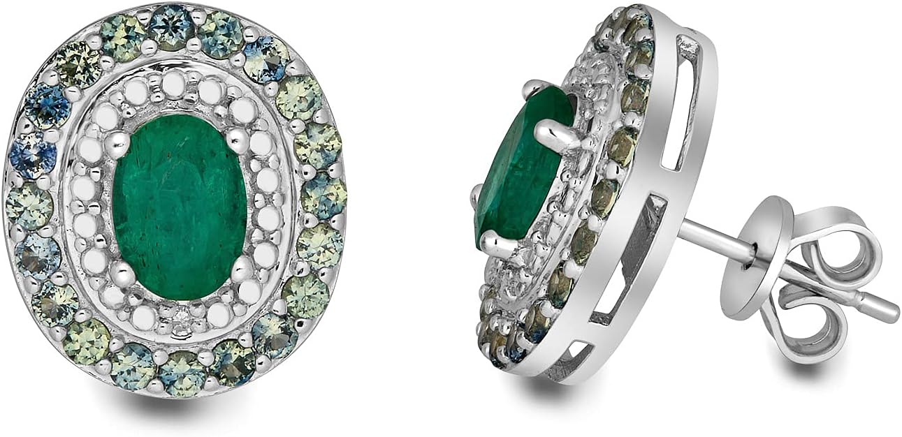 COLOR INTERNATIONAL WOMEN'S 925 RHODIUM PLATED STERLING SILVER GENUINE GEMSTONE EARRINGS