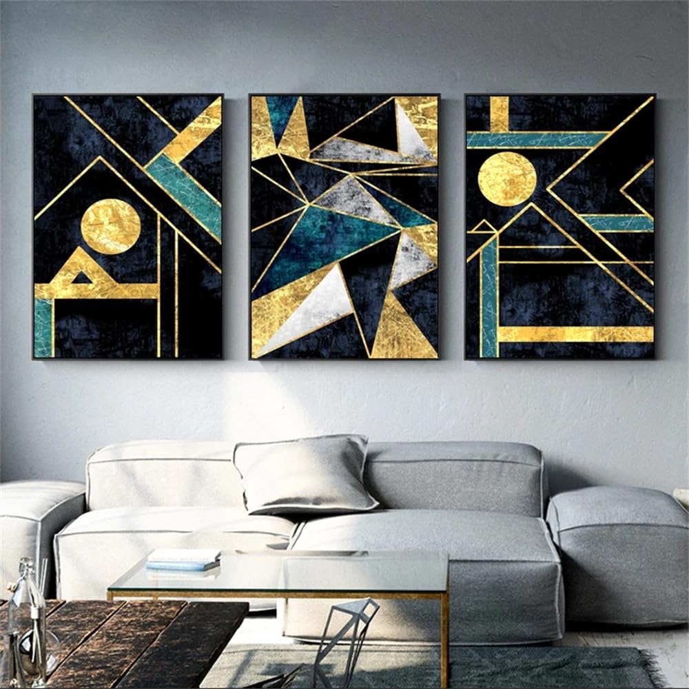WUHBCZ Art Pictures-Abstract Geometry Poster Contemporary Gold Black Prints And Posters Mordern Canvas Wall Art Pictures For Living Room Office Decor-40 * 60cm/3PCS (No Frame)