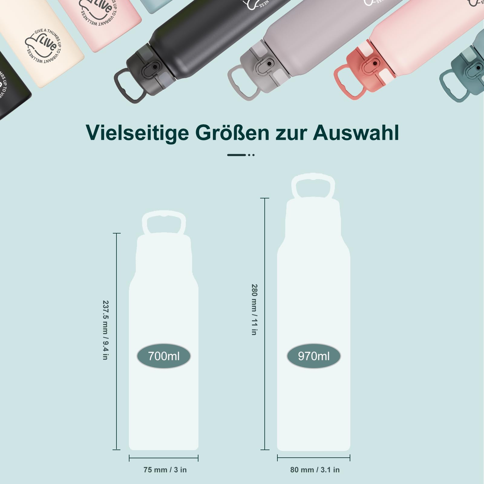 UZSPACE Edelstahl Trinkflasche 1l (970ml), Isolierte Thermosflasche mit 1-Klick-Öffnung, 100% Auslaufsicher, Sport Wasserflasche für Wandern Sport Fitness Gym Outdoor, Waldgrün