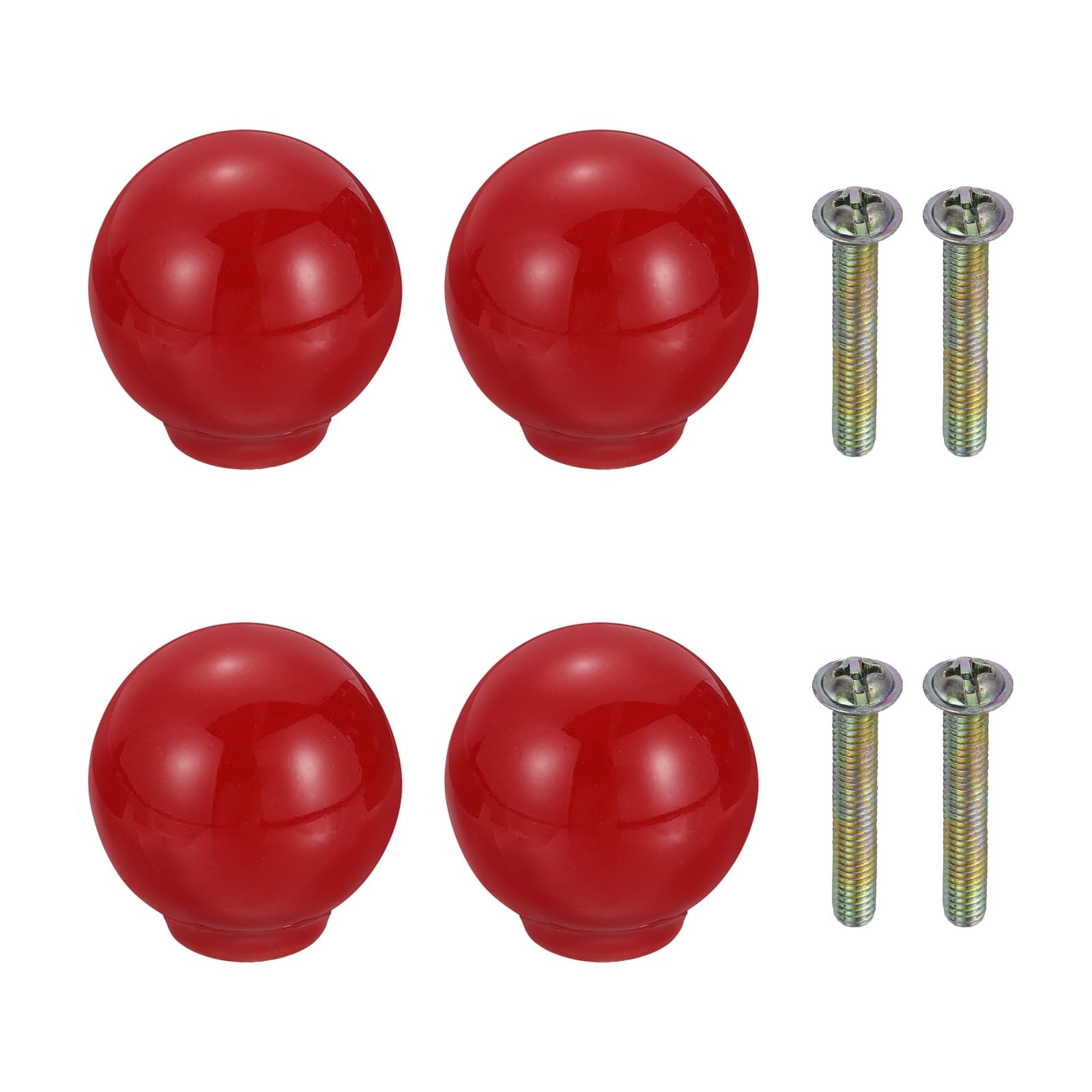 sourcing map 4Pcs Ceramic Knobs, 27mm/1.1" Round Door Pull Knob with Screws Drawer Pull Handles Cute Ceramic Drawer Pulls for Kitchen Bedroom Wardrobe Furniture Cupboard Closet, Red
