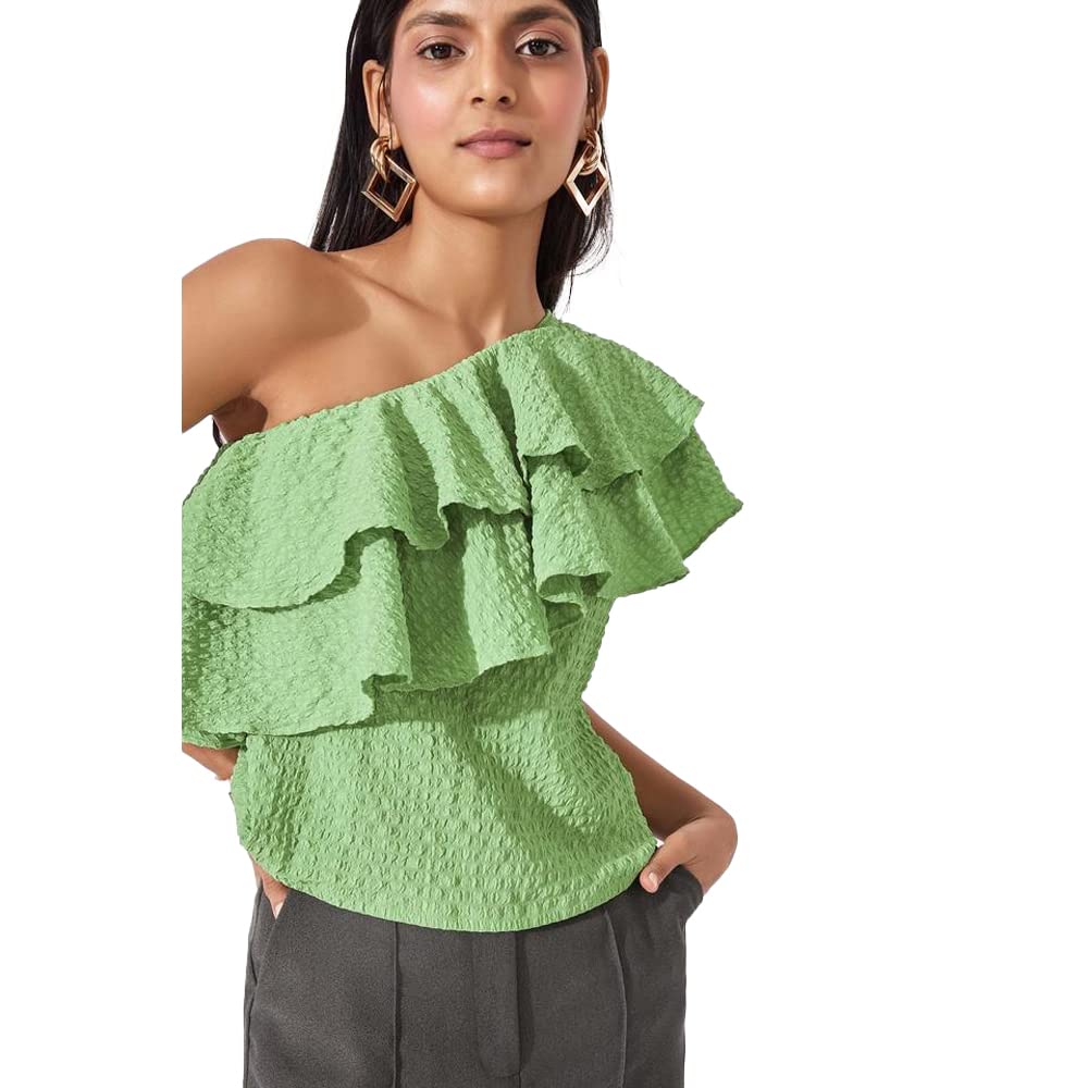 The Label LifeWomen Leaf Ruffled One Shoulder Top