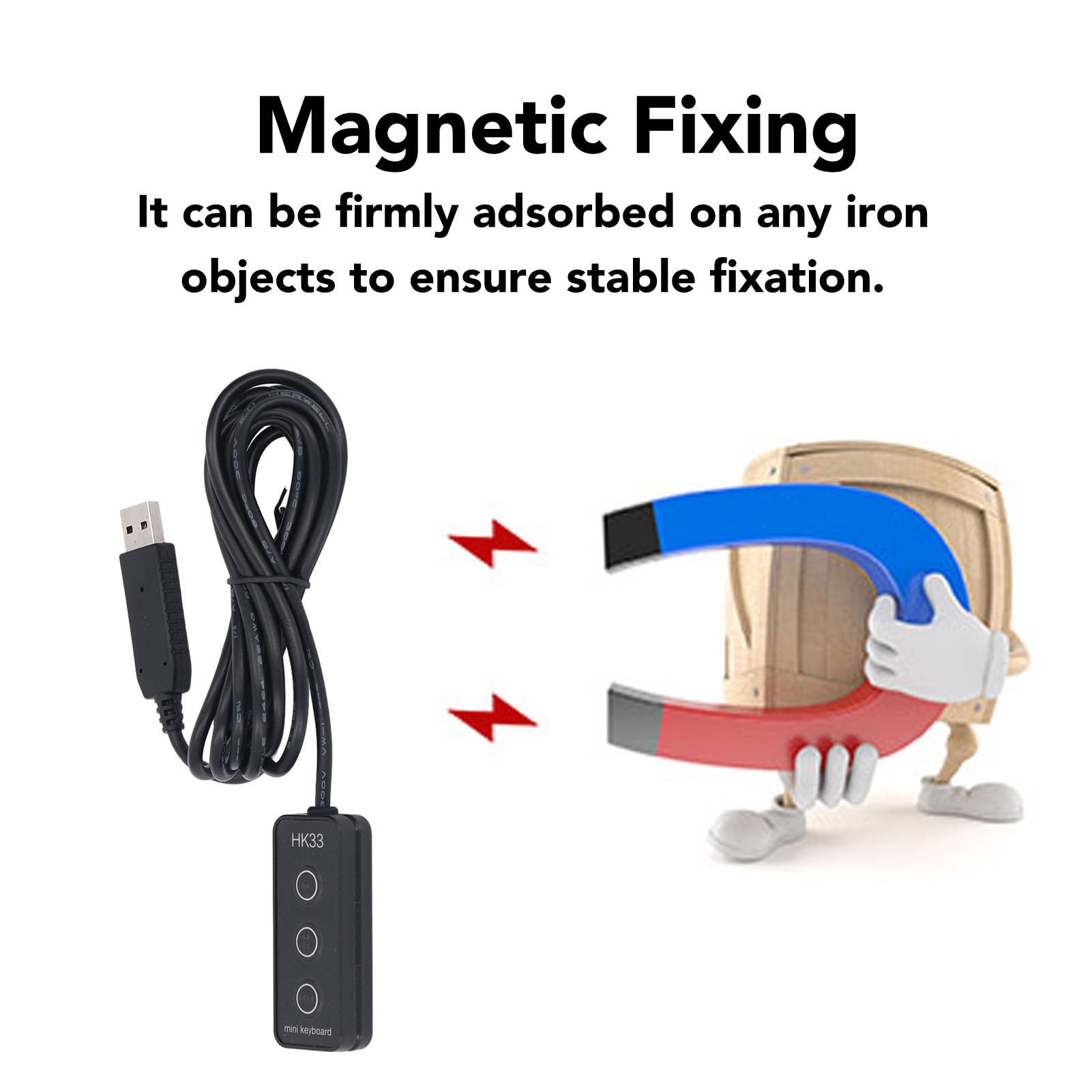 Tosuny Tastierino USB Mini, Macro Keyboard Programmabile con Design (HK33 | Magnetic Mounting Macro Keypad, 2m USB Cable, for Office Work and Gaming