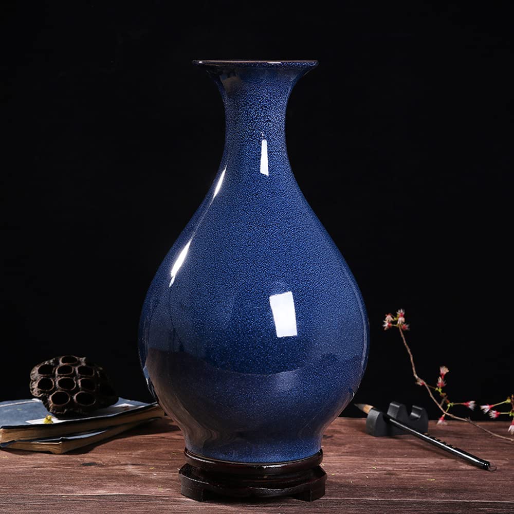 asdchZen Chinese Kiln Glaze Starry Blue Porcelain Flower Vase Ceramic Vase Chinoiserie Handmade Decorative Flower Vase,C