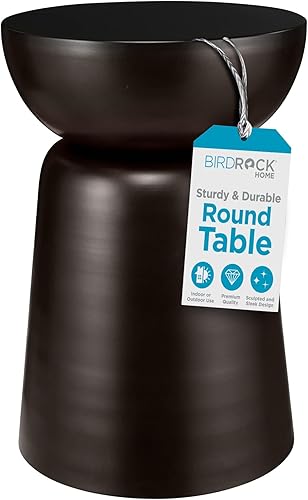 BIRDROCK HOME Taburete de jardín decorativo de metal de 21 pulgadas  Bronce antiguo oscuro  Mesas auxiliares con pedestal de maceta  14 pulgadas de