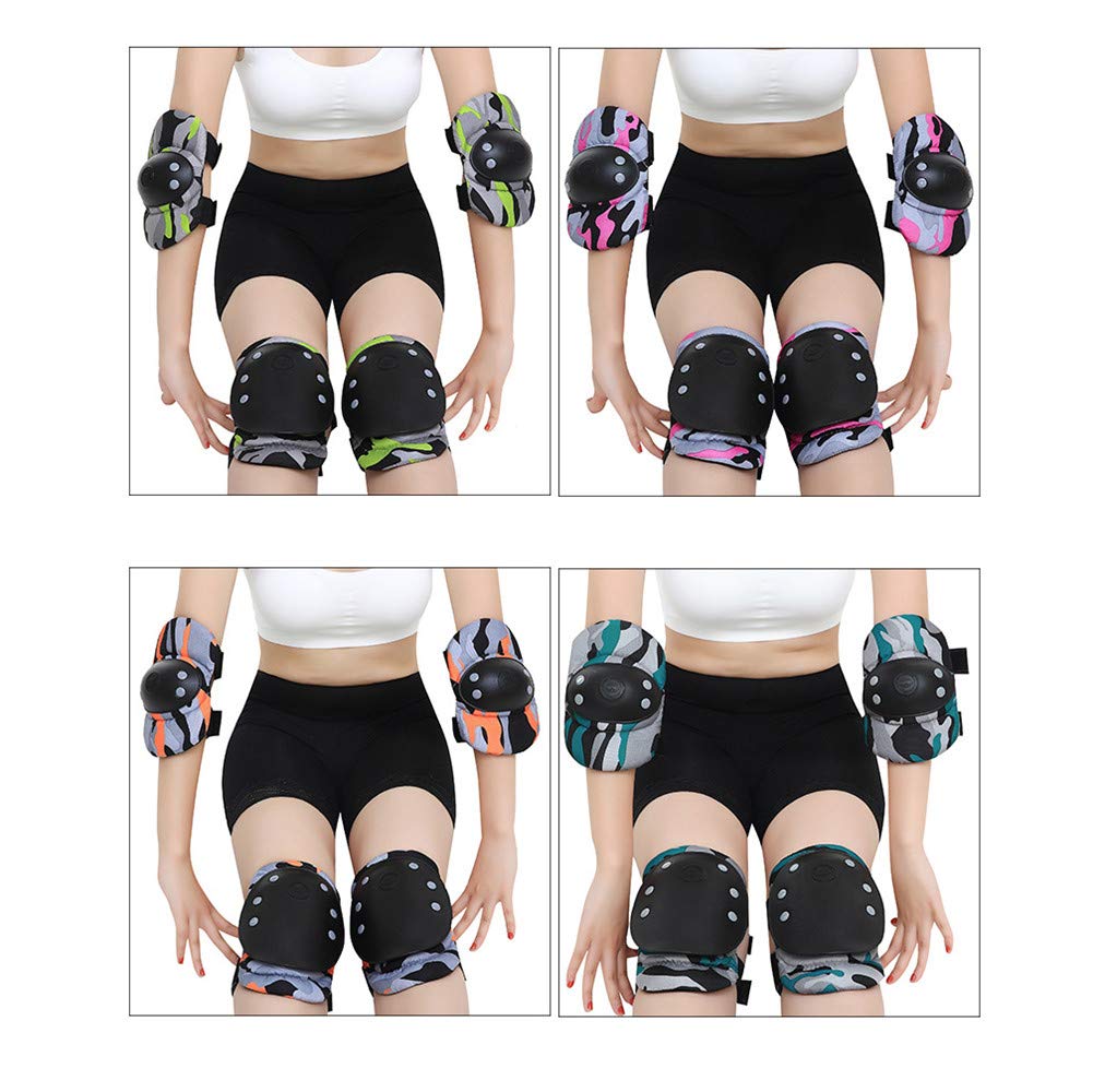 Protections Vélo Femmes, Sets De Protection Femmes Genouillères De Camouflage Protection Coudières Protège-Poignets Taille Réglable pour Roller Trottinette Ski Patinage