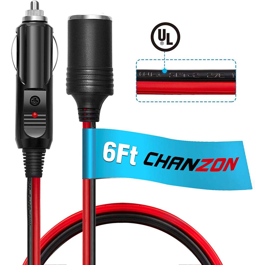 Lucha Prolunga per caricabatteria Auto, Cavo di prolunga per accendisigari in Rame Puro 6 Piedi Cavo 12V 16AWG Spina di Alimentazione Auto fusa per Adattatore