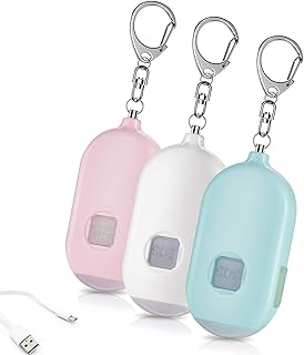 Safesound Personal Alarm Siren Song,130Db Self Defense Alarm Keychain 3-Pack,Emergency LED Flashlight with USB Rechargeable Security Siren, Safety Siren Alarm for Women Children Elderly