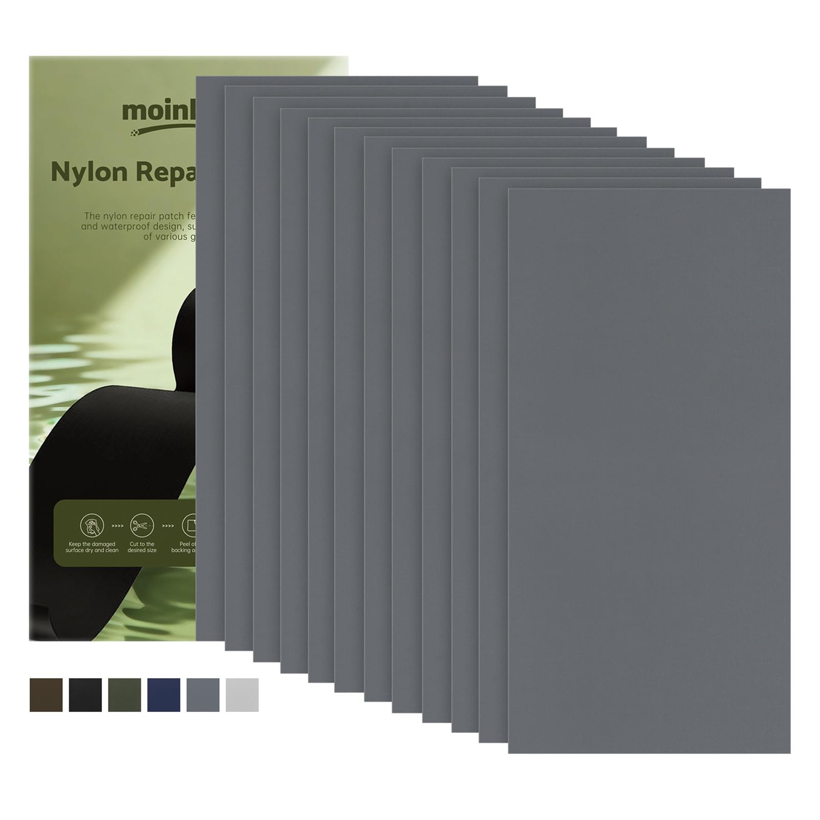 moinkerin Nylon Repair Patch Self Adhesive 12PCS 10x20cm, Dark Gray