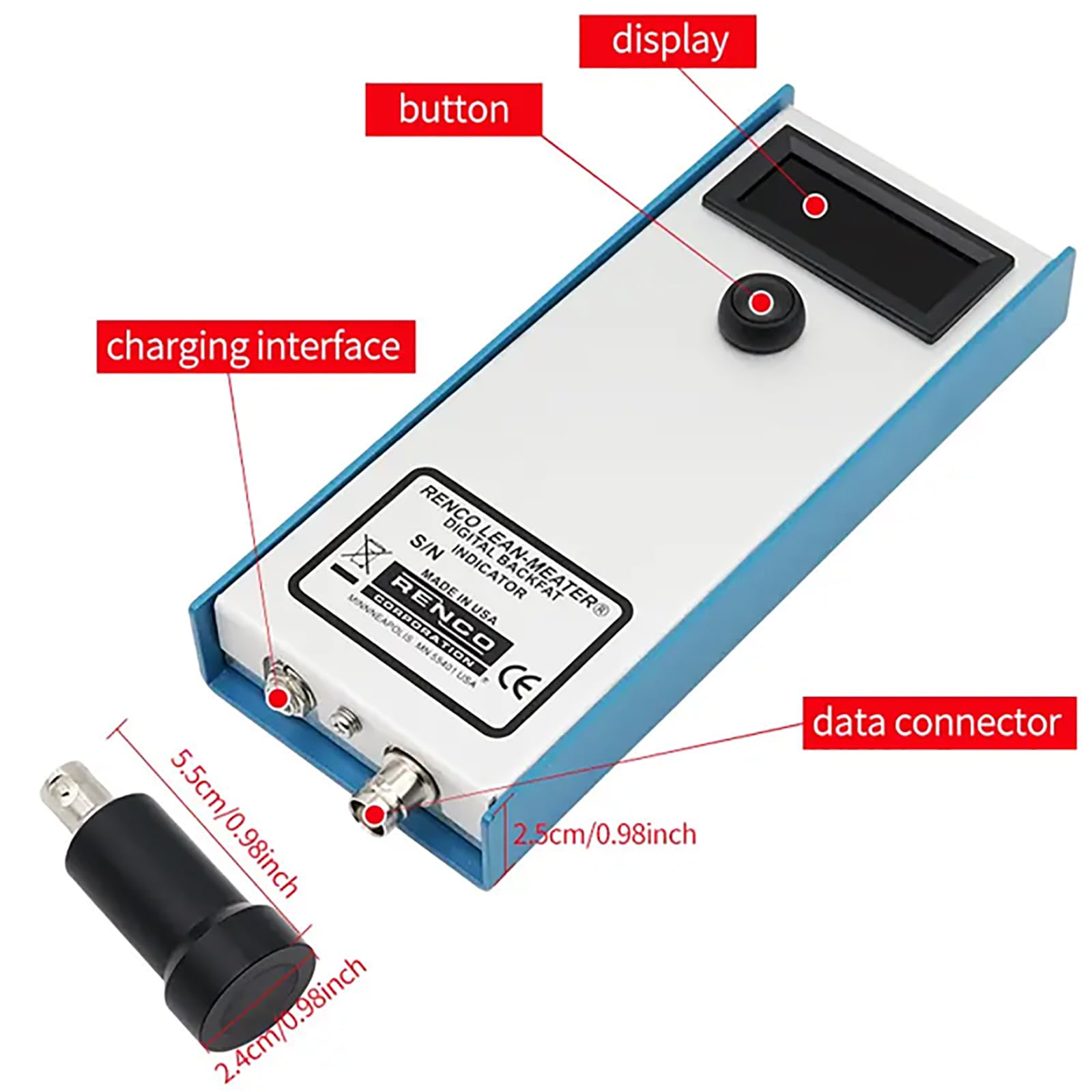 NGARY Probador De Medida De Grasa De Lomo De Cerdo para Ganado, Detector De Criterio De Medidor De Espesor De Grasa De Lomo Veterinario con Tres Luces Indicadoras, Rango De Medición De 4-45 Mm