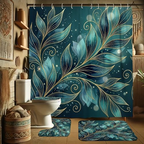 Rideau de douche élégant en polyester imperméable et tapis assortis - 4