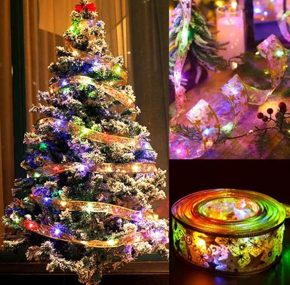 UKDeals Direct Christmas Ribbon LED Strip Light 5m Holiday String Light 50 LEDs Copper Material Indoor Use Manual Control Modern Style (Multi Colour Ribbon Light)