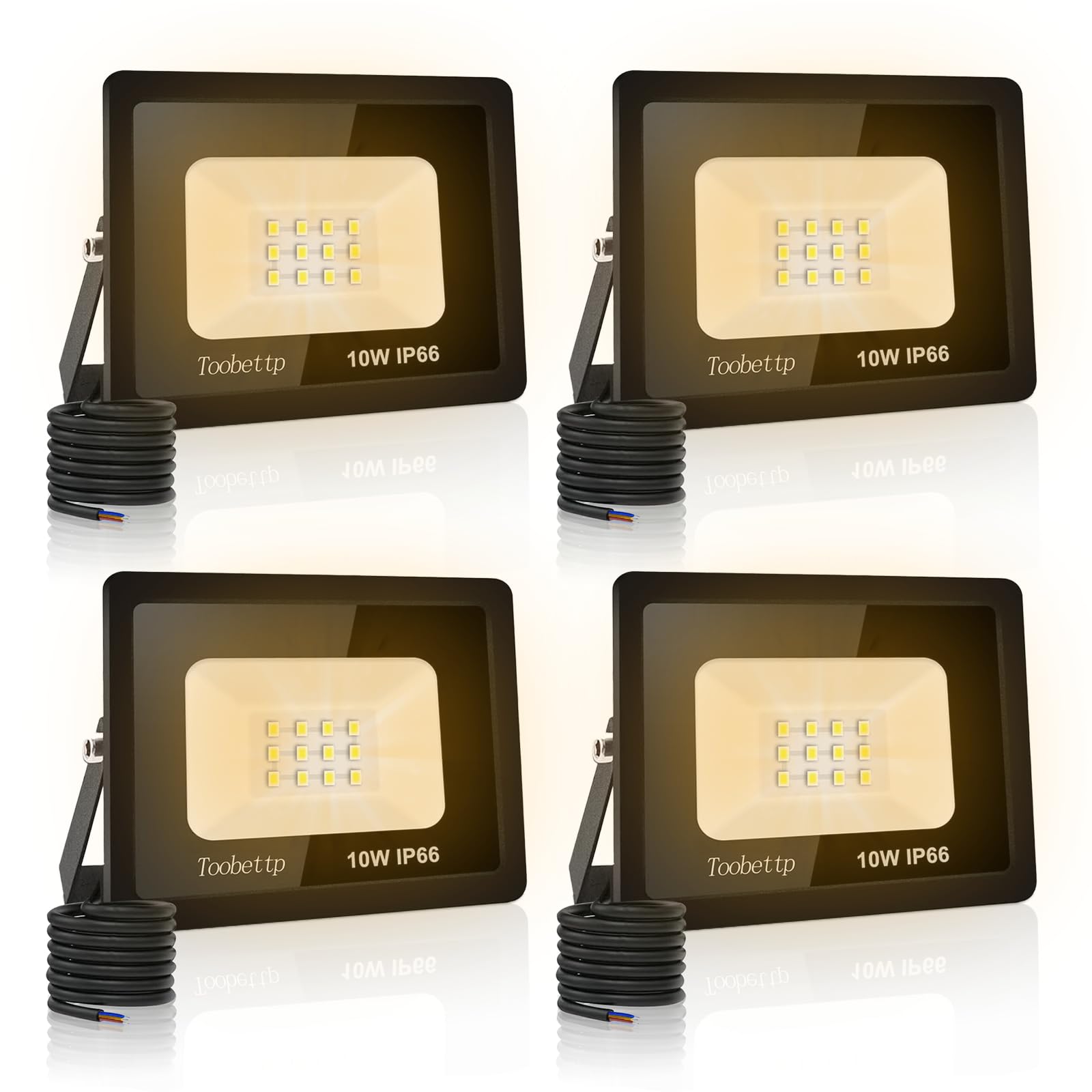toobettp 4 Pieces Outdoor LED Spotlight 10W, 1000LM LED Spotlights 3500K Warm White, IP66 Waterproof Wall Light for Garage, Garden, Patio, Park